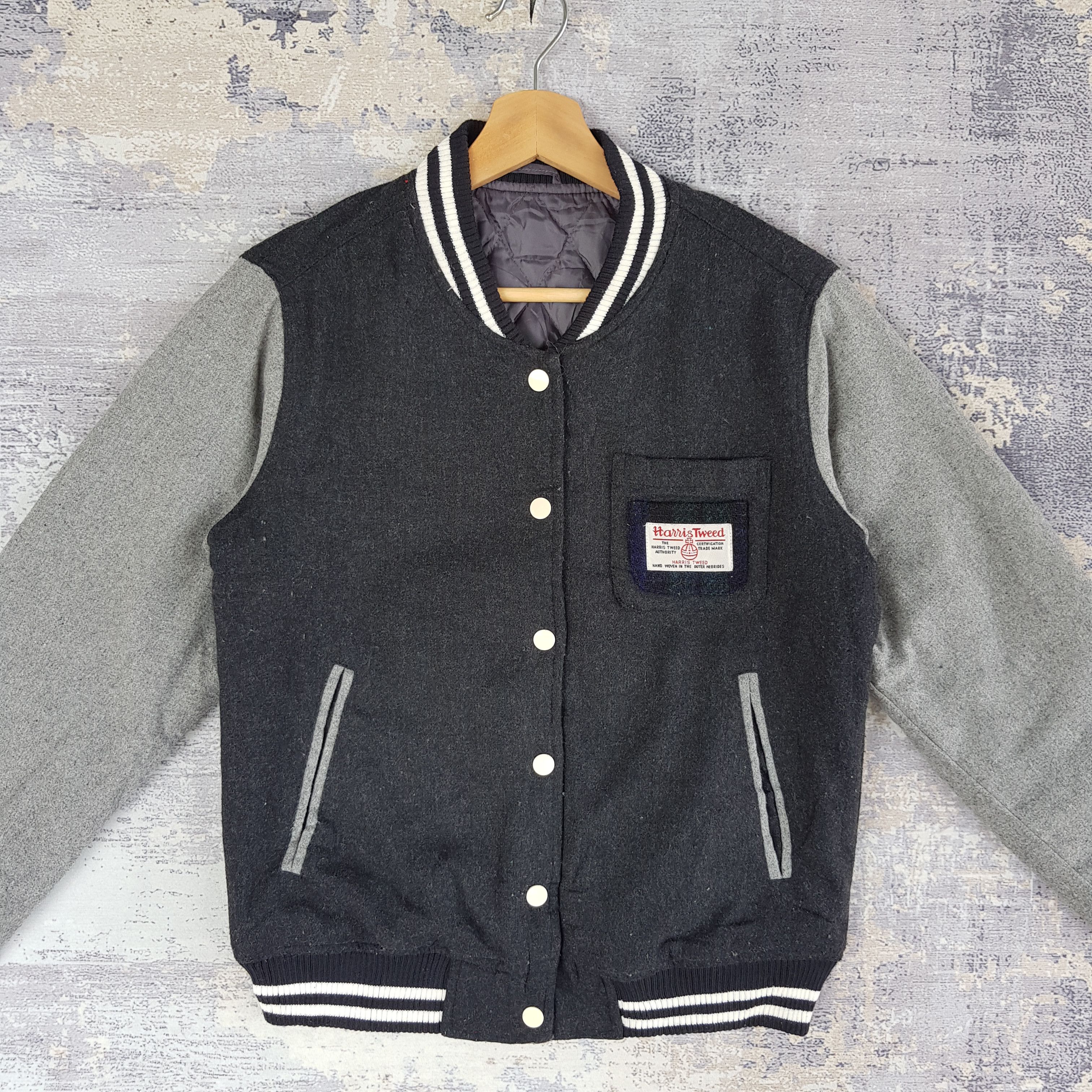 Japanese Brand × Vintage Vintage Harris Tweed Varsity Jacket Wool Jacket - BS70059. Size US S / EU 44-46 / 1 - 3 Thumbnail