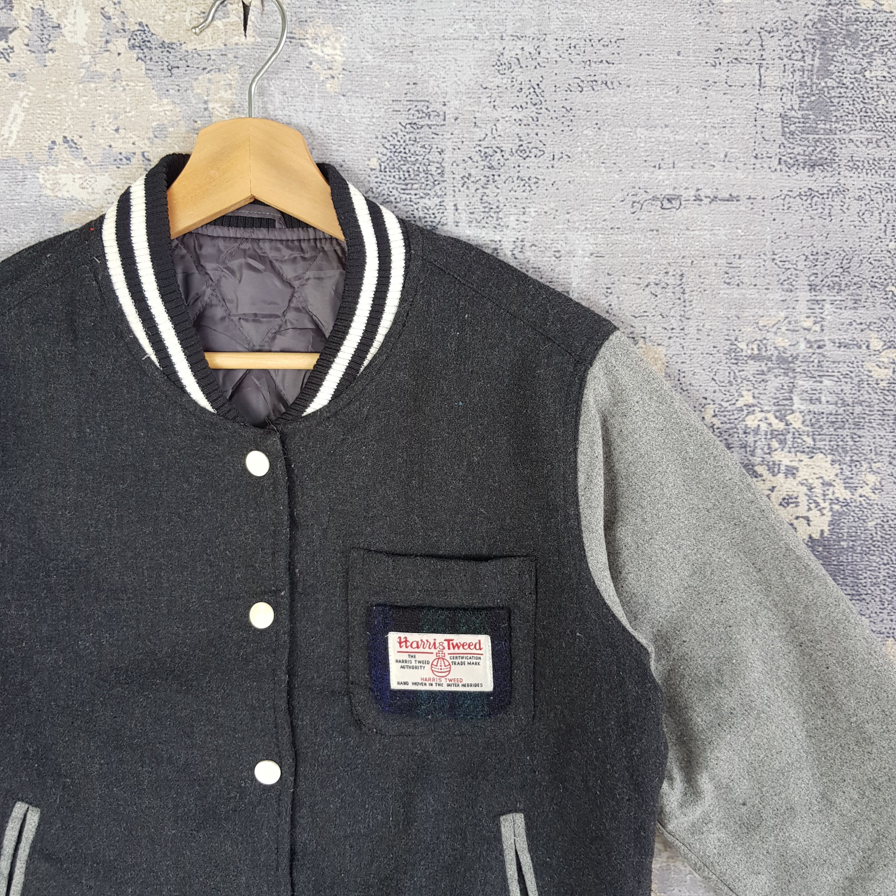 Japanese Brand × Vintage Vintage Harris Tweed Varsity Jacket Wool Jacket - BS70059. Size US S / EU 44-46 / 1 - 4 Thumbnail