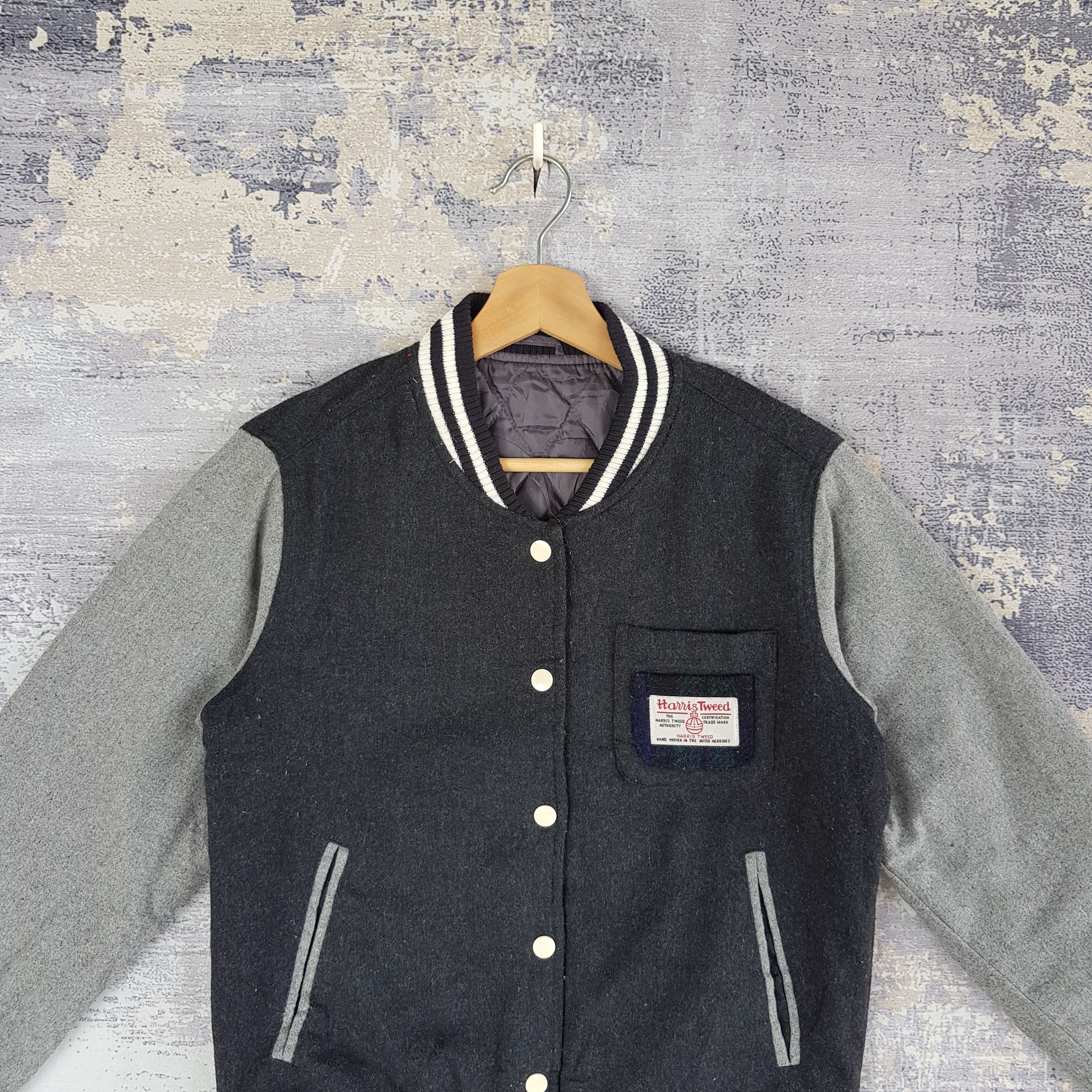 Japanese Brand × Vintage Vintage Harris Tweed Varsity Jacket Wool Jacket - BS70059. Size US S / EU 44-46 / 1 - 2 Thumbnail