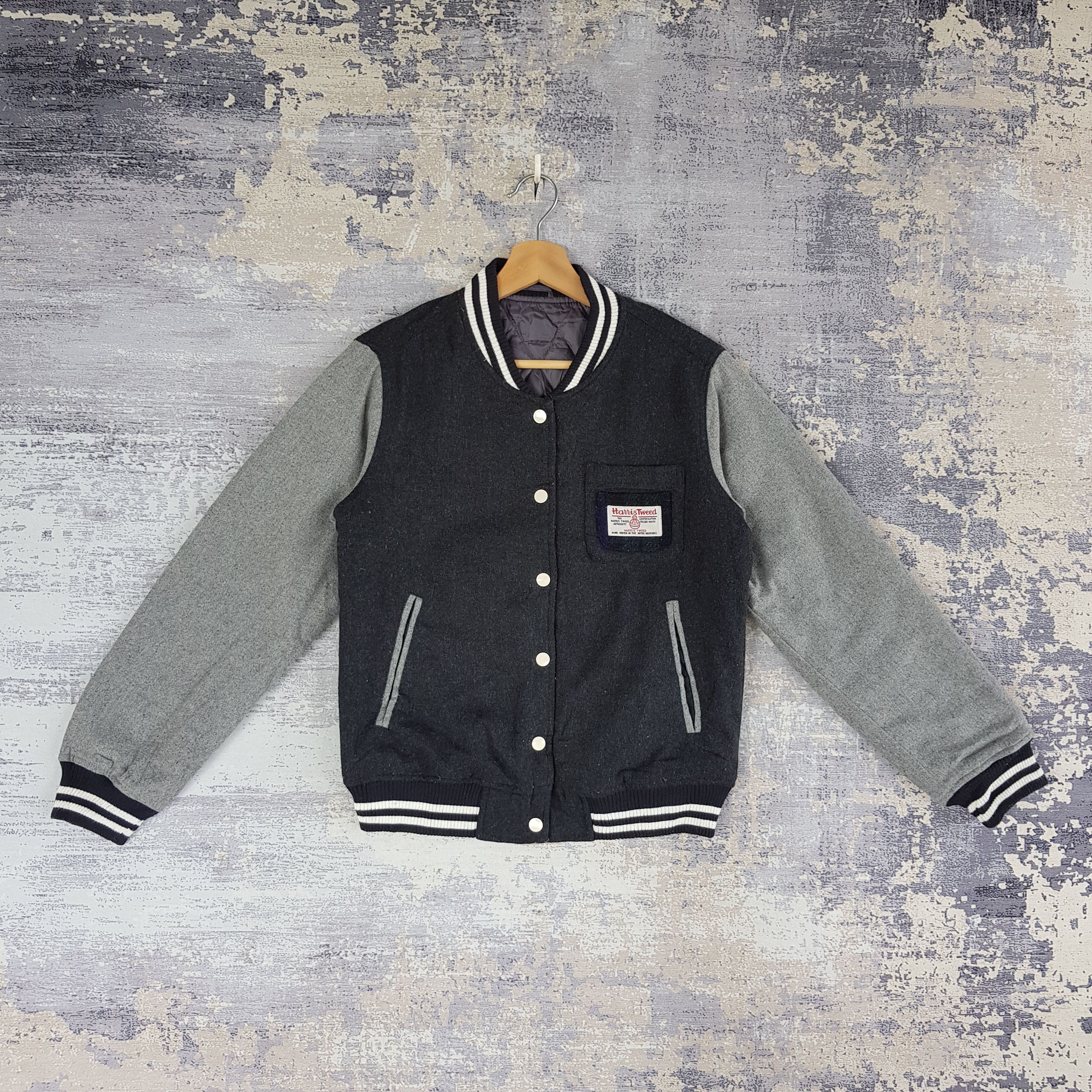 Japanese Brand × Vintage Vintage Harris Tweed Varsity Jacket Wool Jacket - BS70059. Size US S / EU 44-46 / 1 - 1 Thumbnail