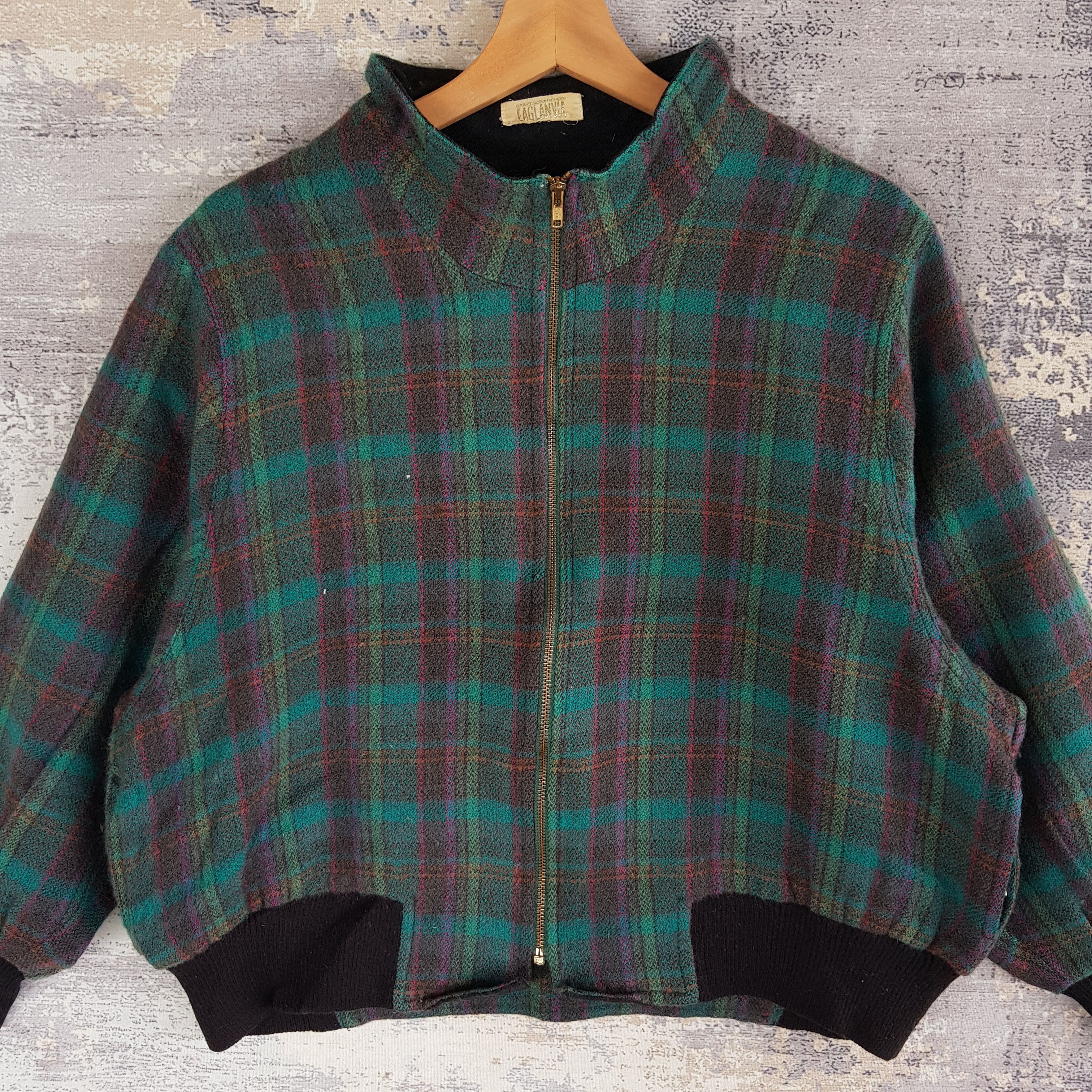 Vintage Vintage 90s Laglanvia Tartan Baggy Varsity Wool Jacket Size US L / EU 52-54 / 3 - 3 Thumbnail