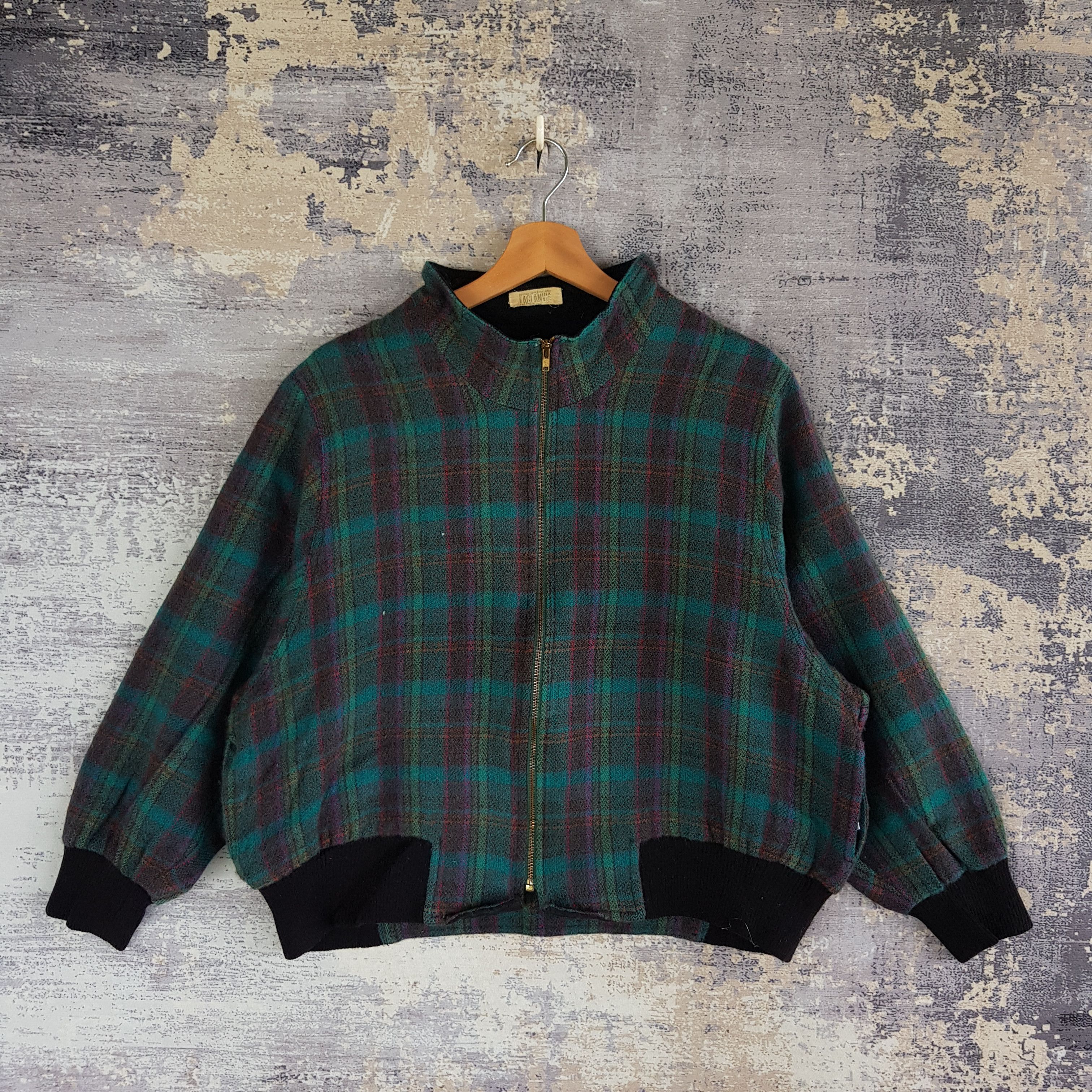 Vintage Vintage 90s Laglanvia Tartan Baggy Varsity Wool Jacket Size US L / EU 52-54 / 3 - 1 Thumbnail