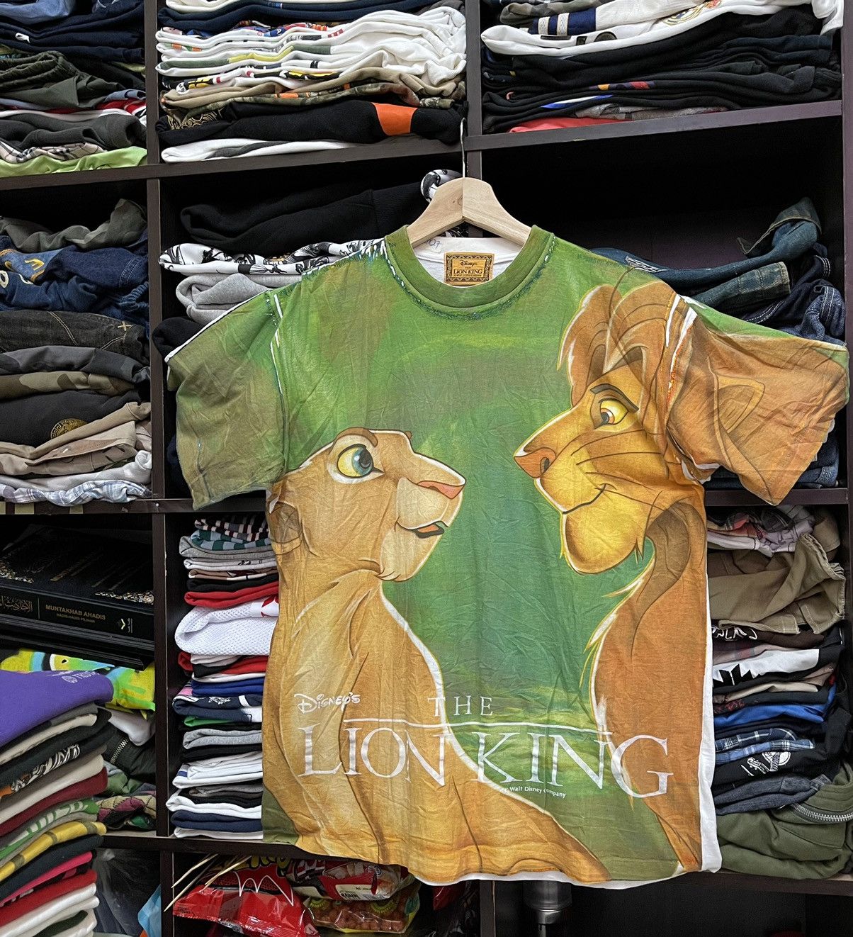 image of Disney x Movie The Lion King Vintage Tee in Green White, Men's (Size Medium)