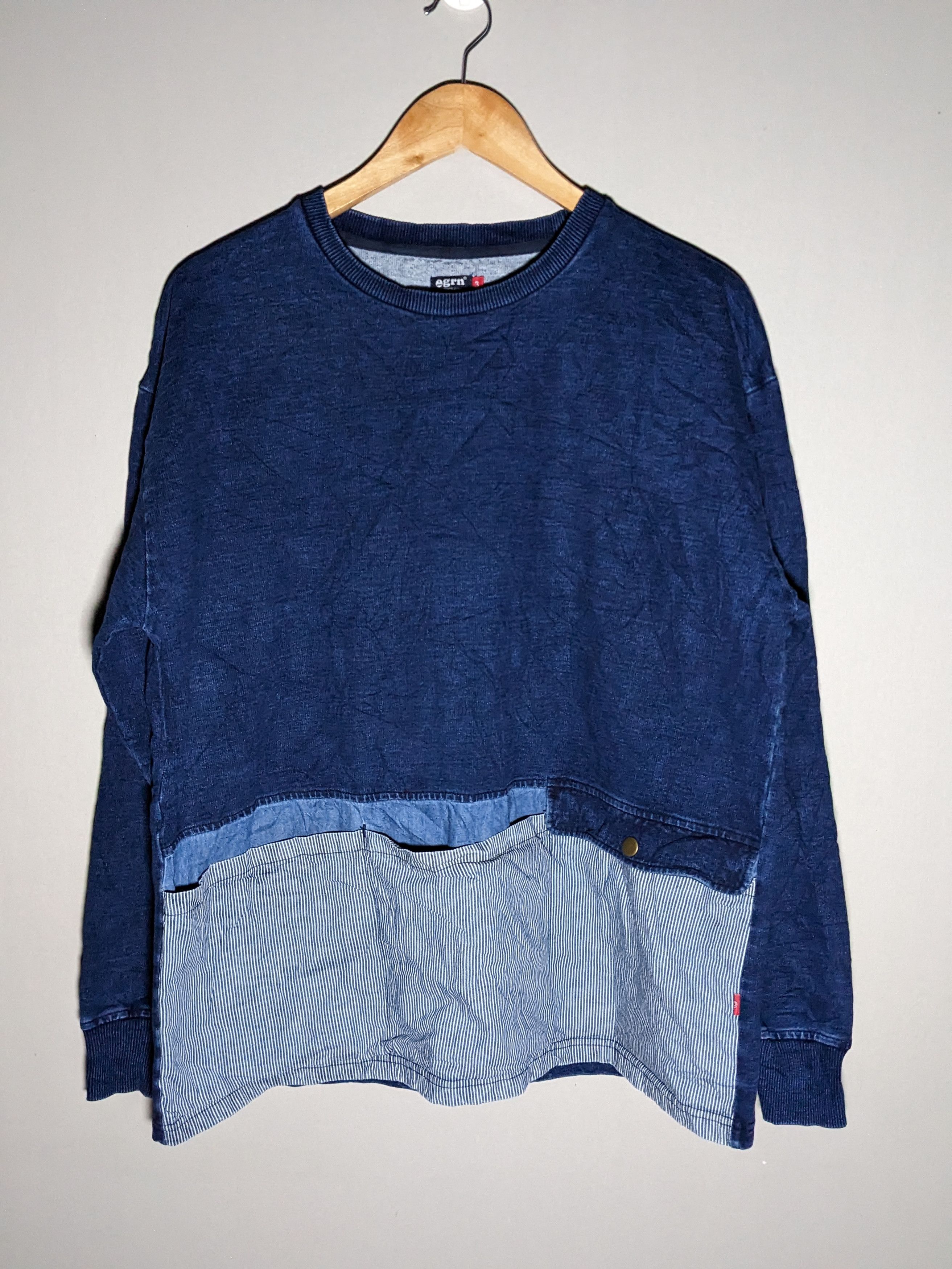 image of Grn Tokyo Multi Pocket Hickory Denim Blue Sweatshirt, Men's (Size Large)