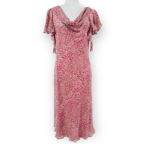 Vintage Vintage Y2K Adrianna Papell 100% Silk Midi Dress Pink Print ...