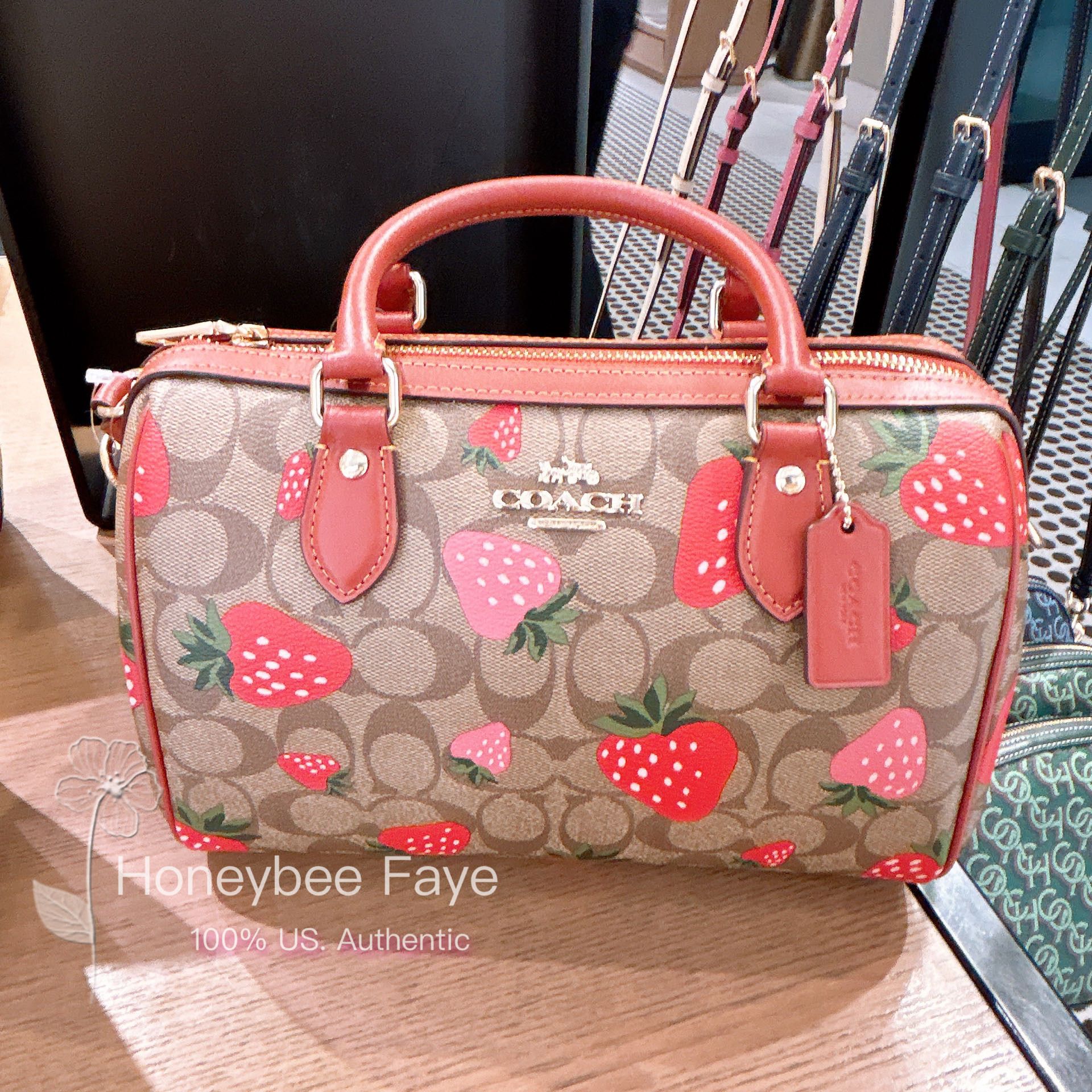 Coach high quality Rowan satchel with wild strawberry print CH511 NWT