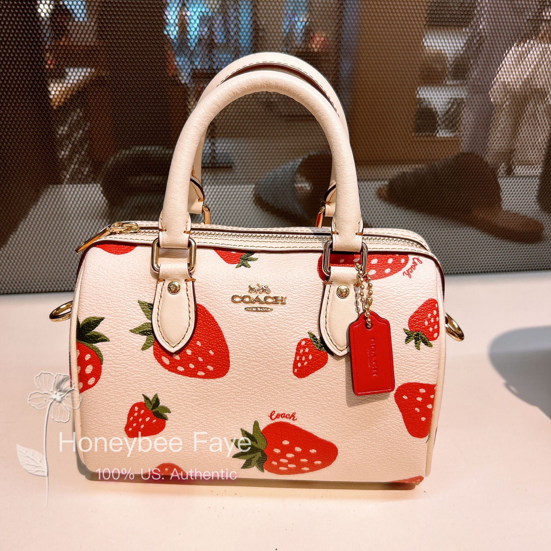 COACH Mini Rowan Satchel Bag Charm With authentic Strawberry Print