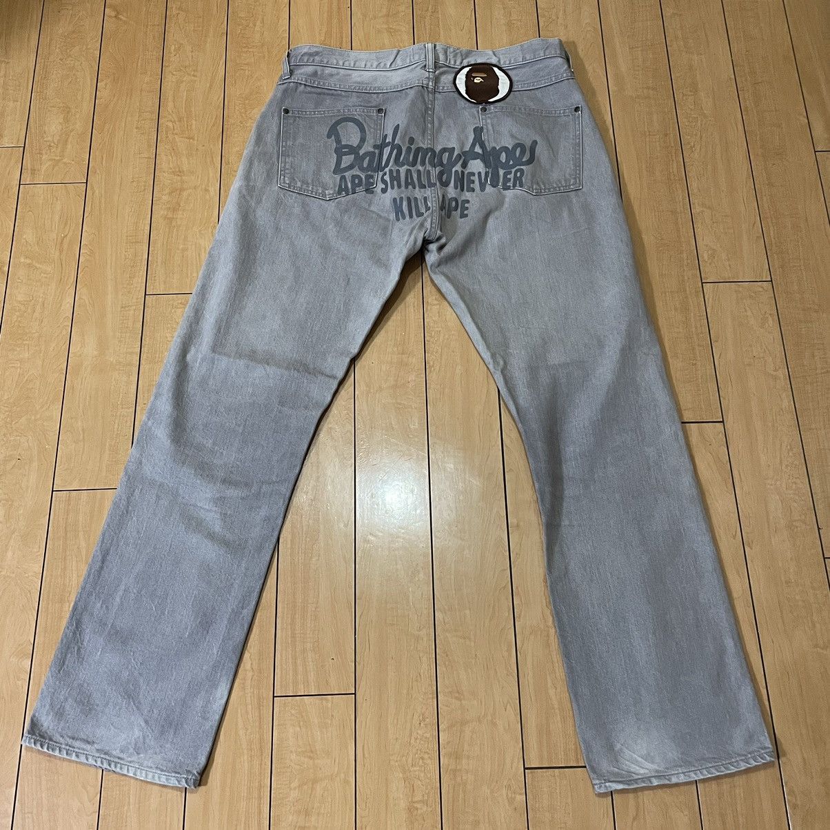image of Bape Embroidered Pants in Grey, Men's (Size 32)