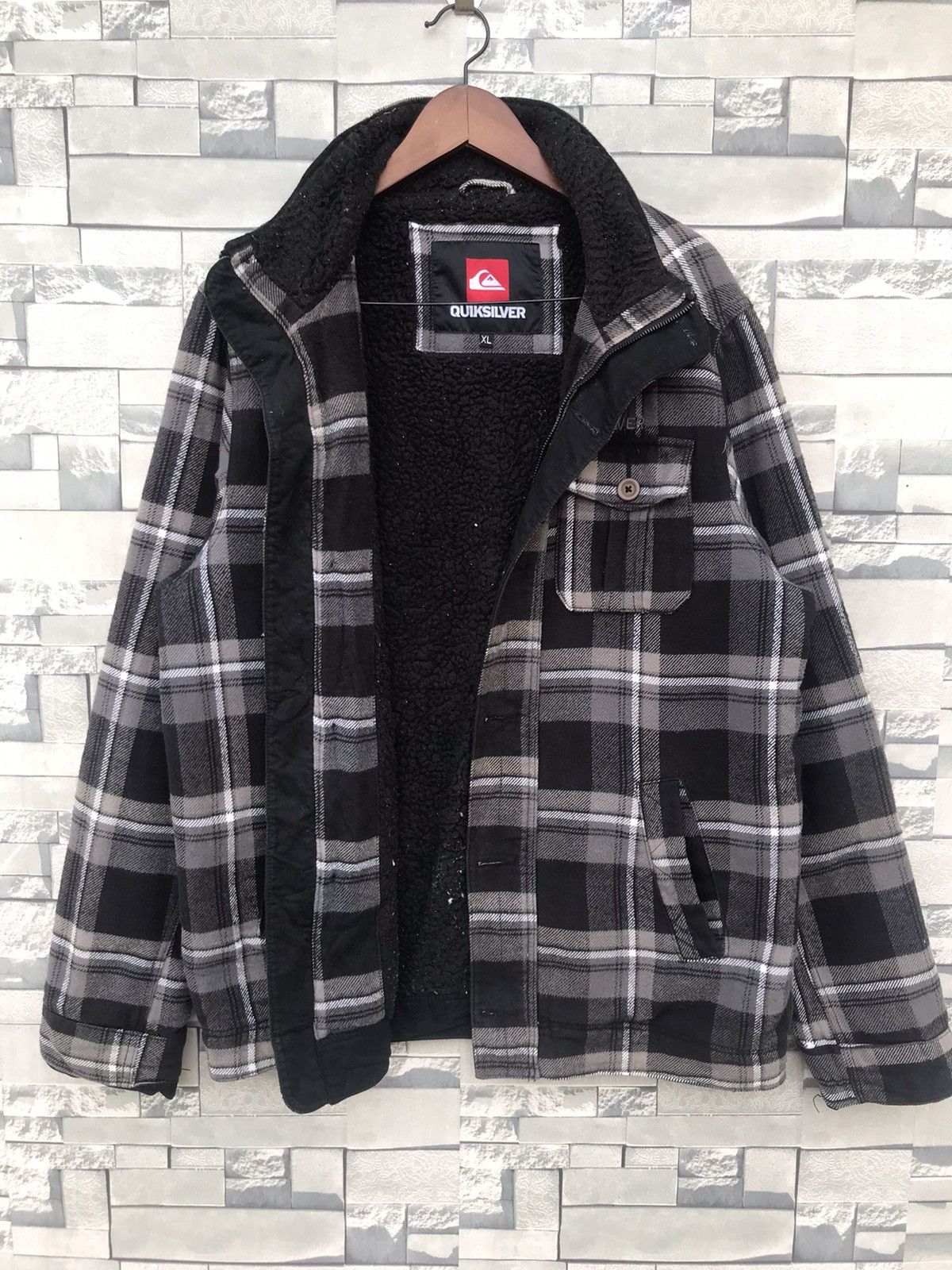 Flannel Vintage Quiksilver Sherpa-Lined Fleece Flannel Jacket Size US L / EU 52-54 / 3 - 4 Thumbnail