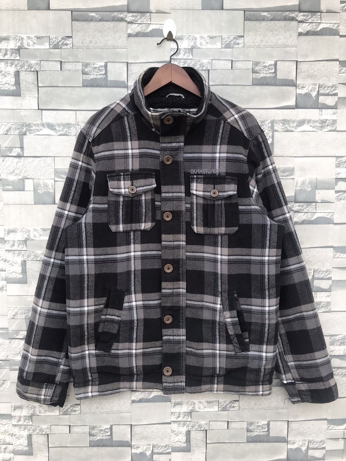 Flannel Vintage Quiksilver Sherpa-Lined Fleece Flannel Jacket Size US L / EU 52-54 / 3 - 1 Thumbnail