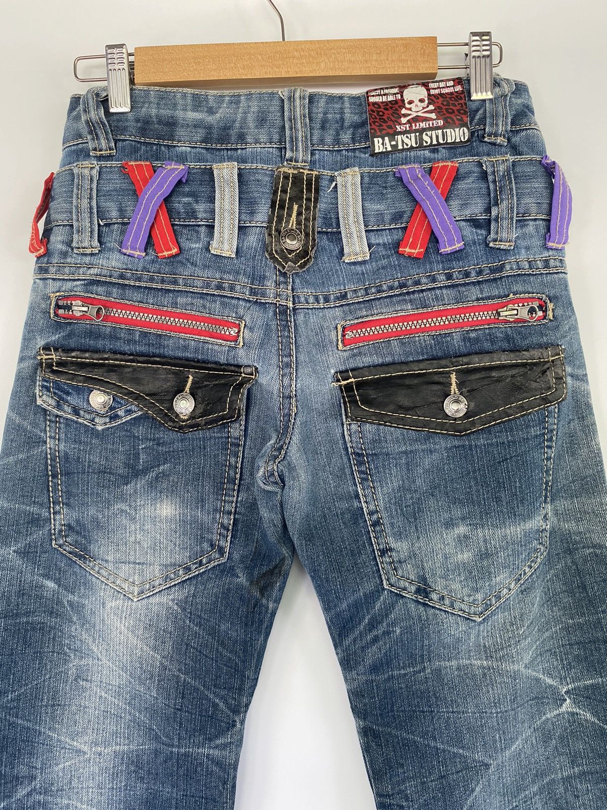 Japanese Brand SKULL Denim BAT-SU STUDIO Double Waist Japan Punk Pant Size US 32 / EU 48 - 3 Thumbnail