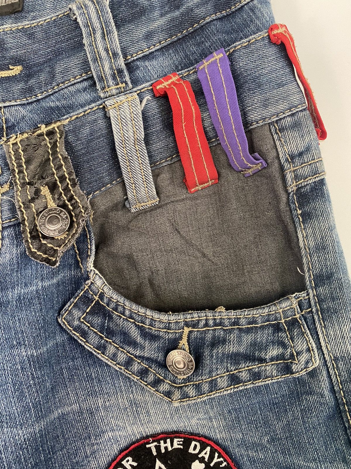 Japanese Brand SKULL Denim BAT-SU STUDIO Double Waist Japan Punk Pant Size US 32 / EU 48 - 10 Thumbnail
