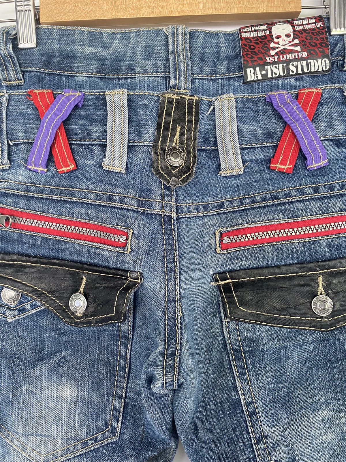 Japanese Brand SKULL Denim BAT-SU STUDIO Double Waist Japan Punk Pant Size US 32 / EU 48 - 14 Thumbnail