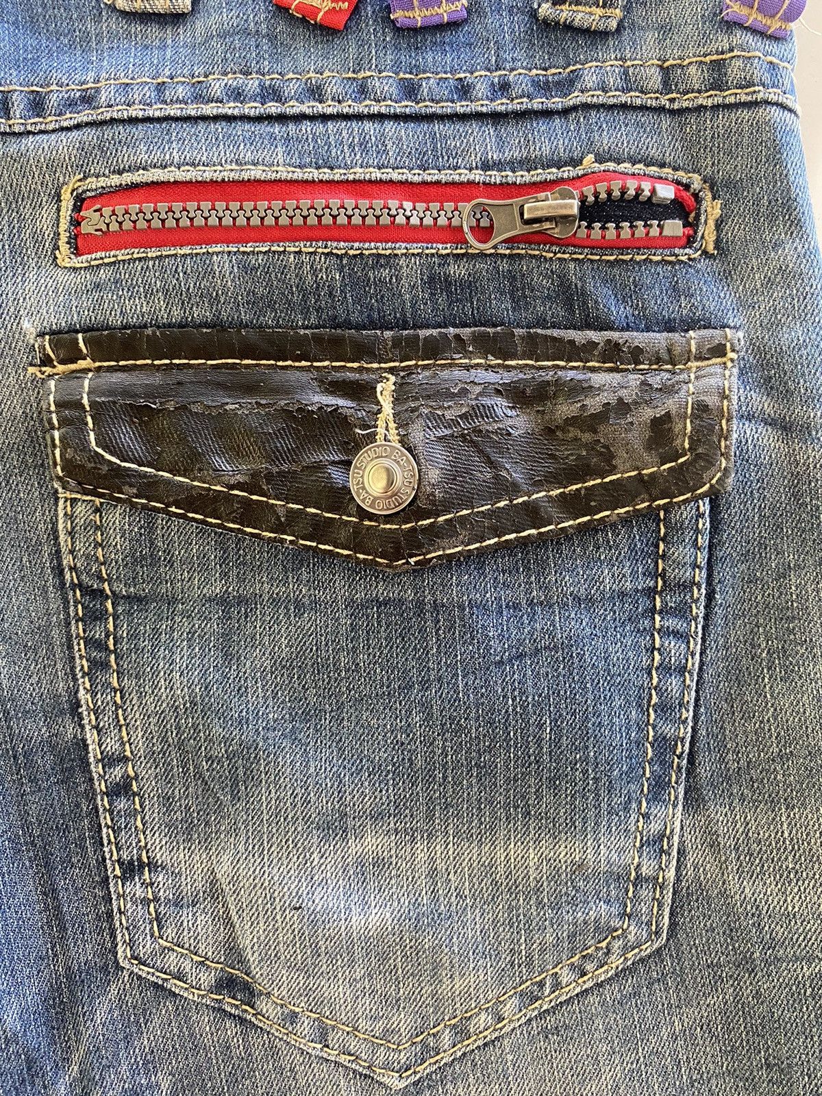 Japanese Brand SKULL Denim BAT-SU STUDIO Double Waist Japan Punk Pant Size US 32 / EU 48 - 12 Thumbnail