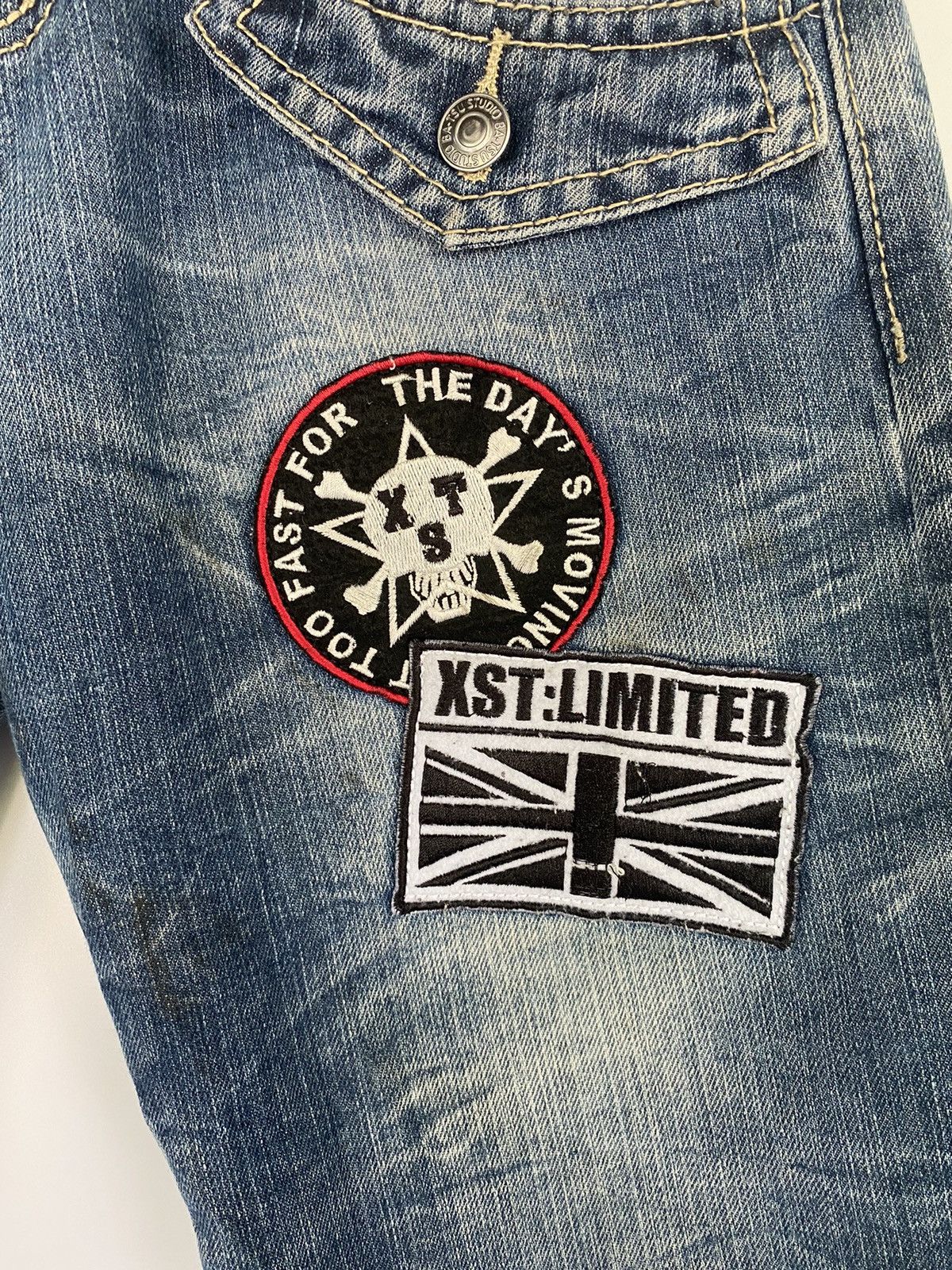 Japanese Brand SKULL Denim BAT-SU STUDIO Double Waist Japan Punk Pant Size US 32 / EU 48 - 7 Thumbnail