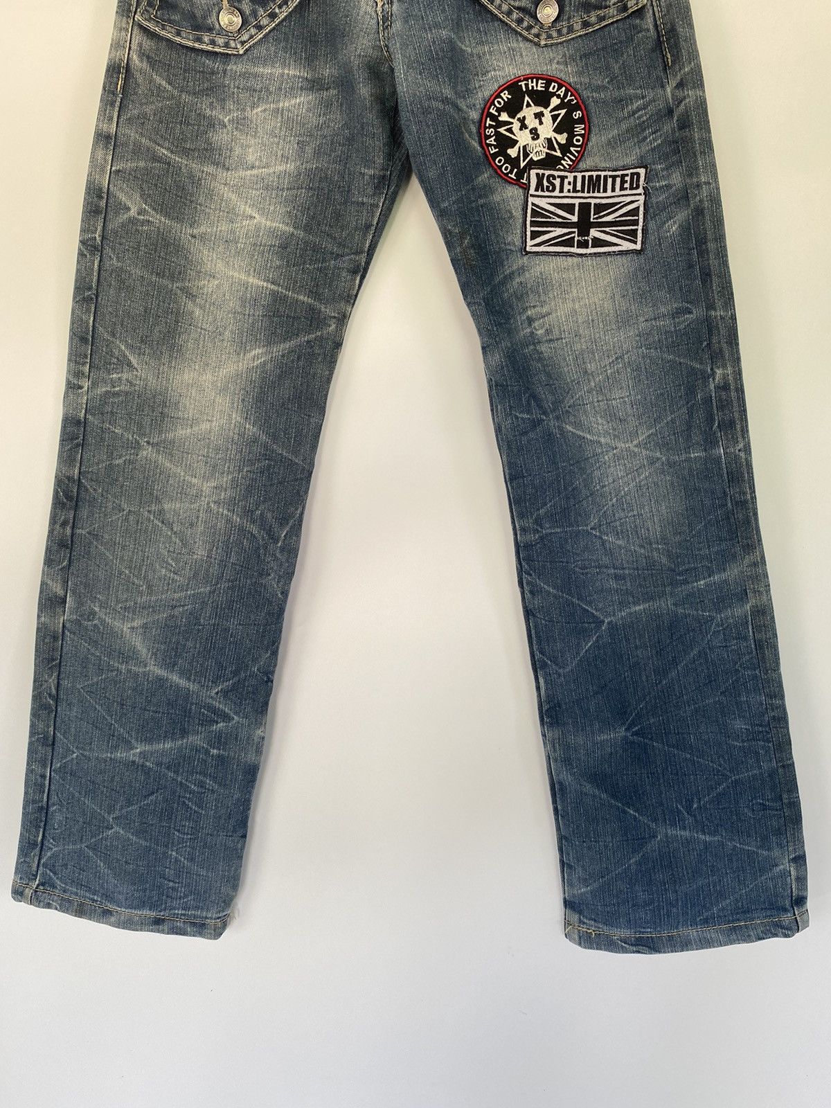 Japanese Brand SKULL Denim BAT-SU STUDIO Double Waist Japan Punk Pant Size US 32 / EU 48 - 6 Thumbnail