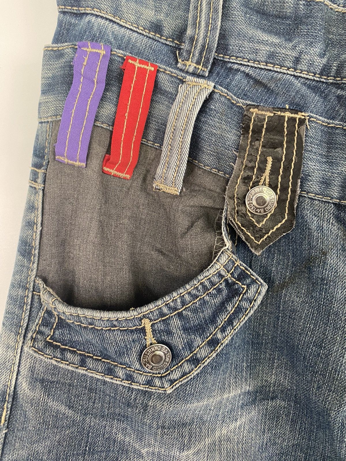 Japanese Brand SKULL Denim BAT-SU STUDIO Double Waist Japan Punk Pant Size US 32 / EU 48 - 9 Thumbnail