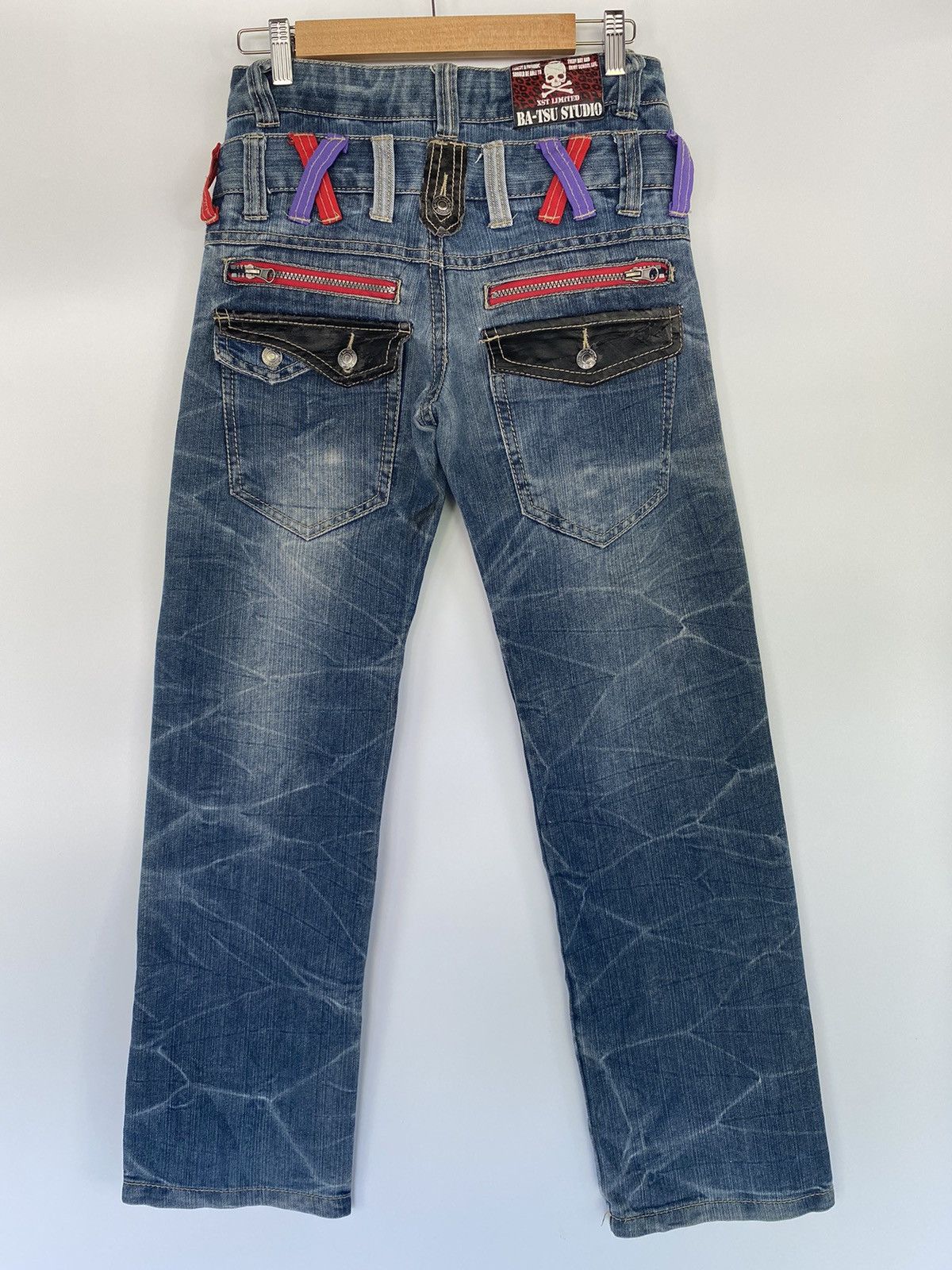 Japanese Brand SKULL Denim BAT-SU STUDIO Double Waist Japan Punk Pant Size US 32 / EU 48 - 2 Thumbnail