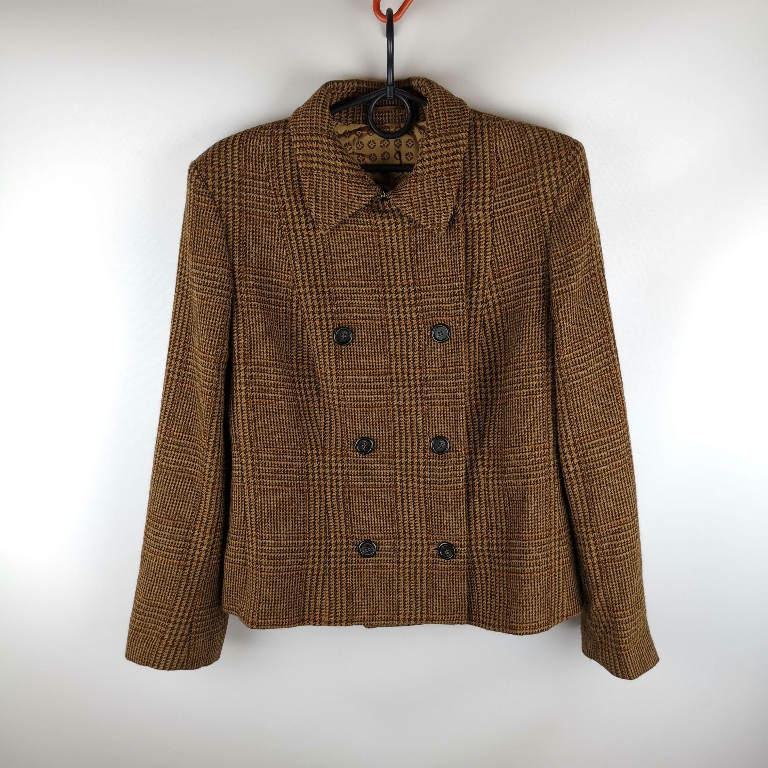 image of Max Mara Double Breasted Check Wmns Tweed Jacket in Brown, Women's (Size XL)