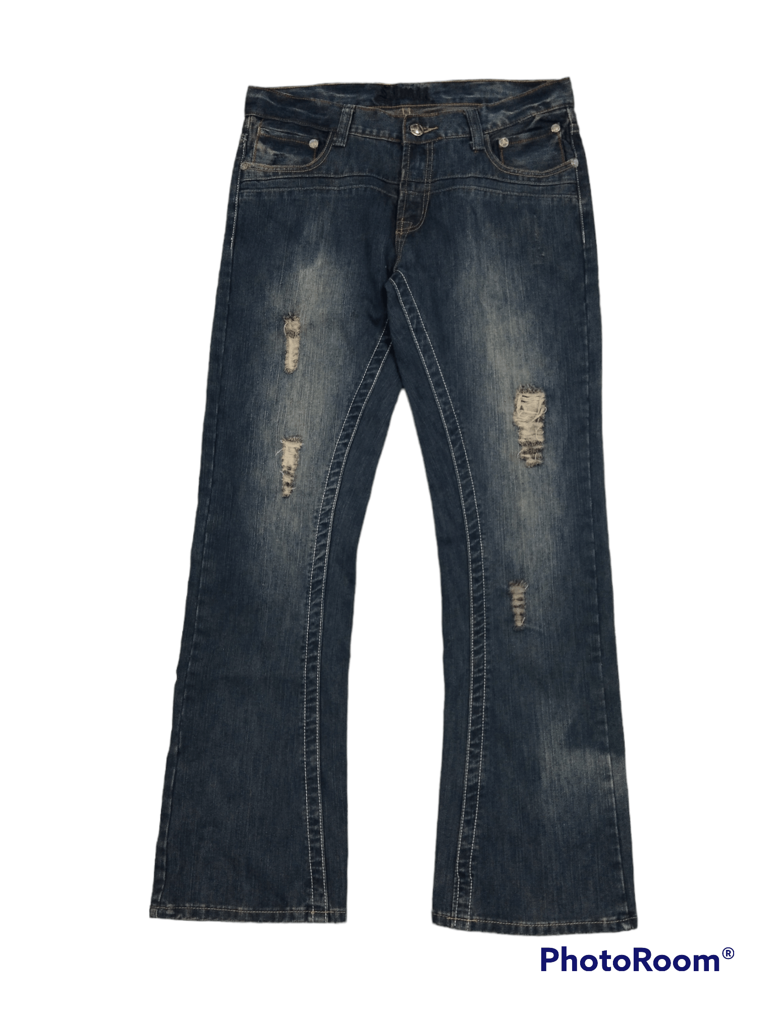 Japanese Brand FLARE🔥WASHED BLUE RIPED LIMIT DENIM PANTS Size US 33 - 1 Thumbnail