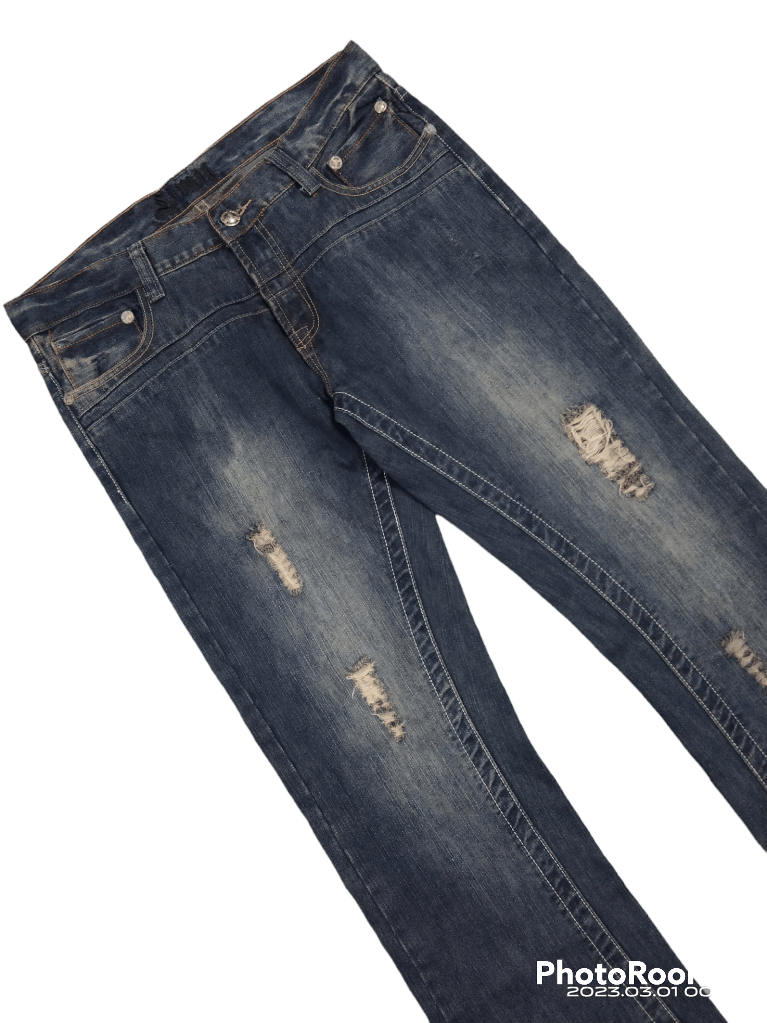 Japanese Brand FLARE🔥WASHED BLUE RIPED LIMIT DENIM PANTS Size US 33 - 3 Thumbnail