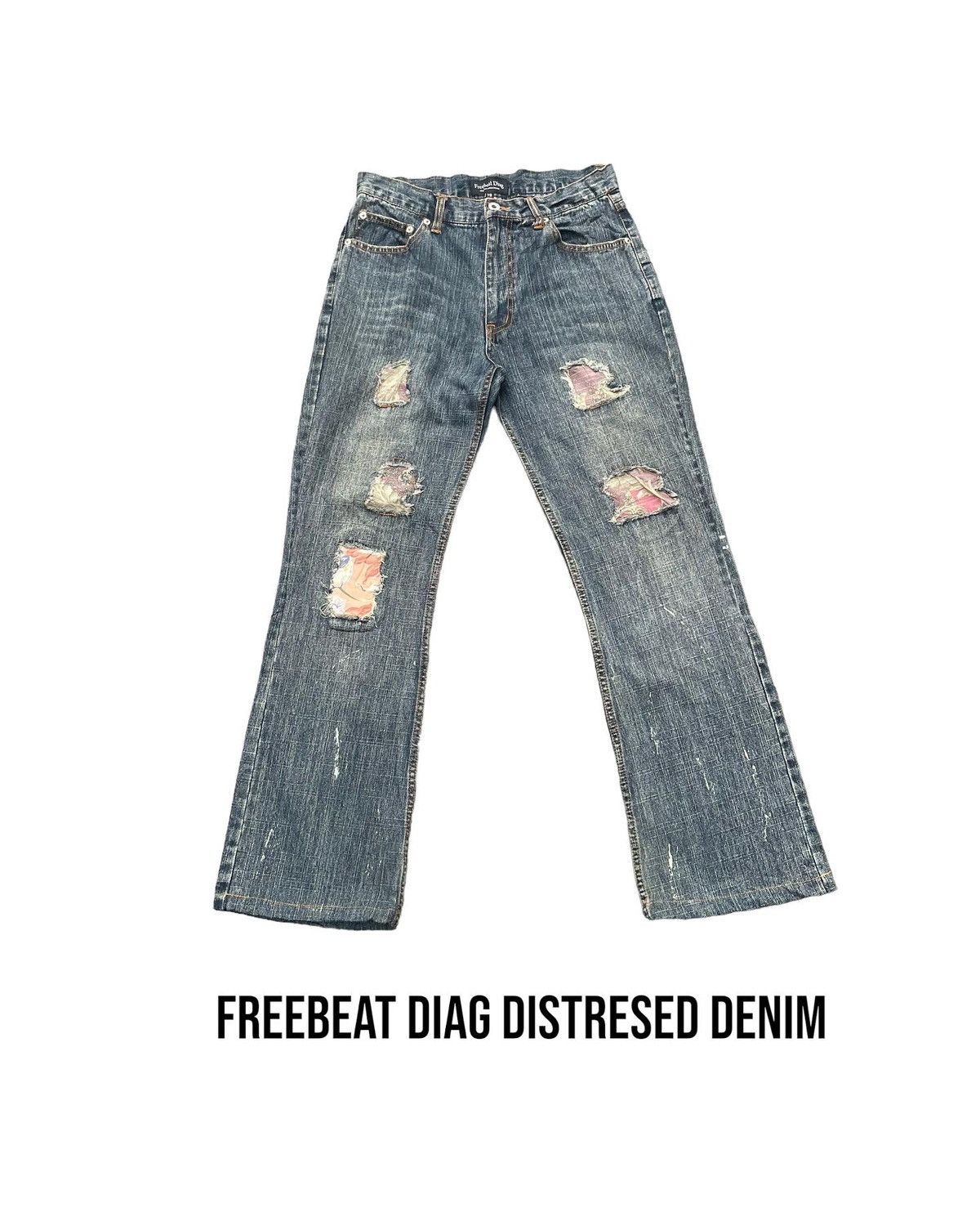 Japanese Brand Freebeat Diag Distresed Denim Size US 30 / EU 46 - 1 Thumbnail