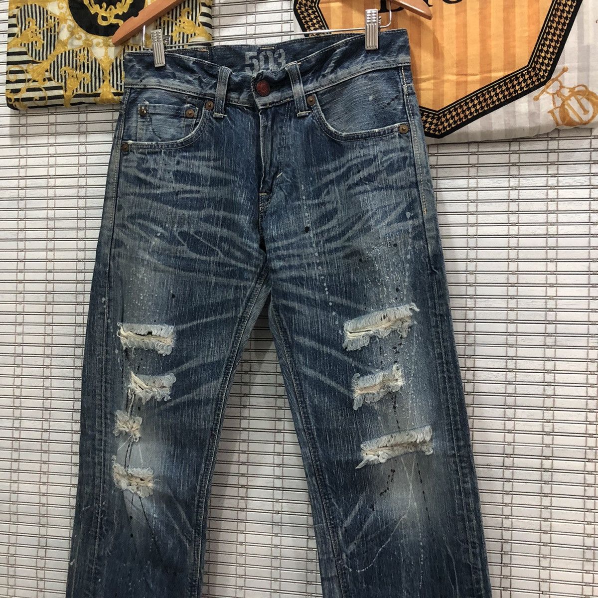 Edwin × Japanese Brand × Seditionaries Edwin Distressed Painted Denim Jeans on Kapital Style Size US 31 - 4 Thumbnail