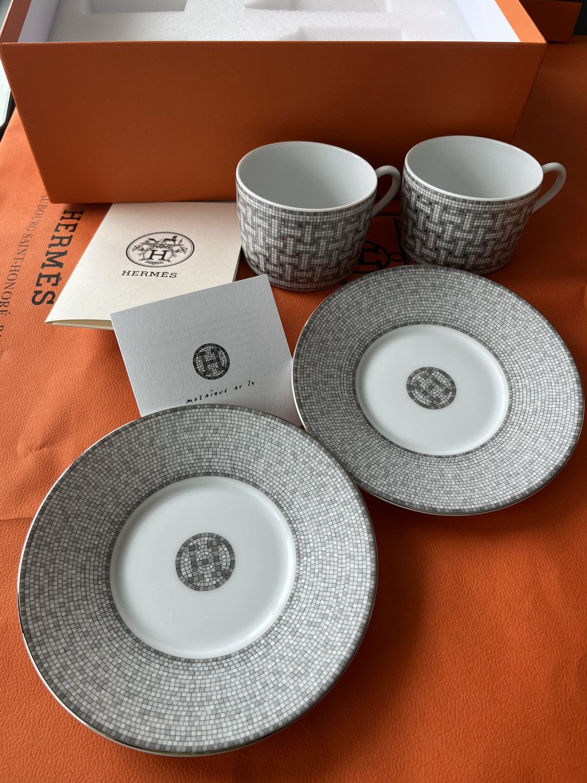 Brand New Super Rare Hermes H Logo Mosaique Two Tea Sets