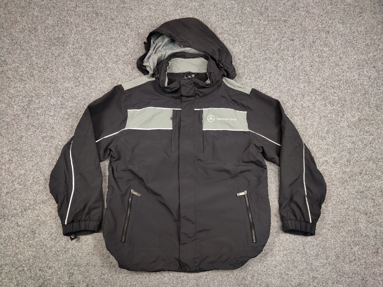 Mercedes-Benz Vintage 90's Mercedes-Benz Nylon Gray Logo Hooded Jacket Size US XL / EU 56 / 4 - 14 Thumbnail