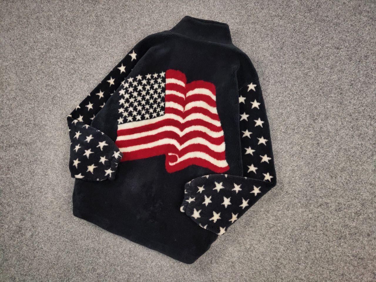 Vintage Vintage 90's Fleece Jacket All Over Logo Flag USA American Size US L / EU 52-54 / 3 - 3 Thumbnail