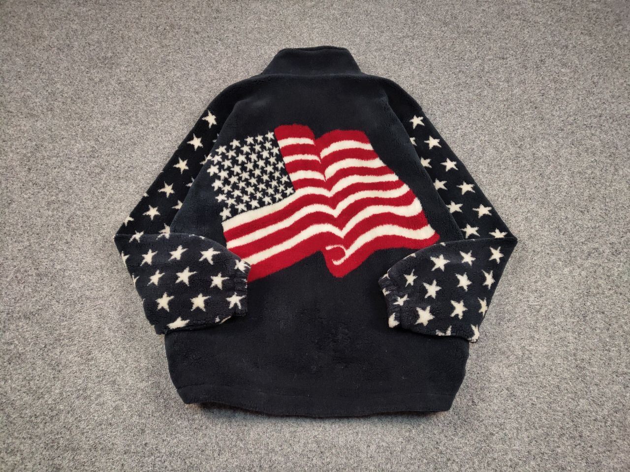 Vintage Vintage 90's Fleece Jacket All Over Logo Flag USA American Size US L / EU 52-54 / 3 - 2 Thumbnail