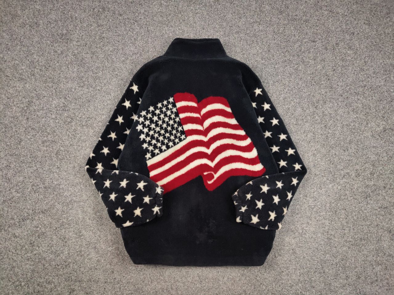Vintage Vintage 90's Fleece Jacket All Over Logo Flag USA American Size US L / EU 52-54 / 3 - 1 Thumbnail