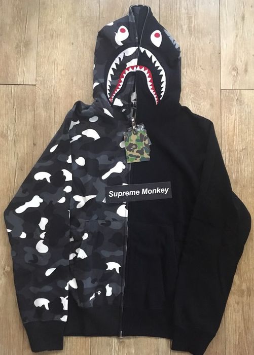 Half camo half black bape online hoodie