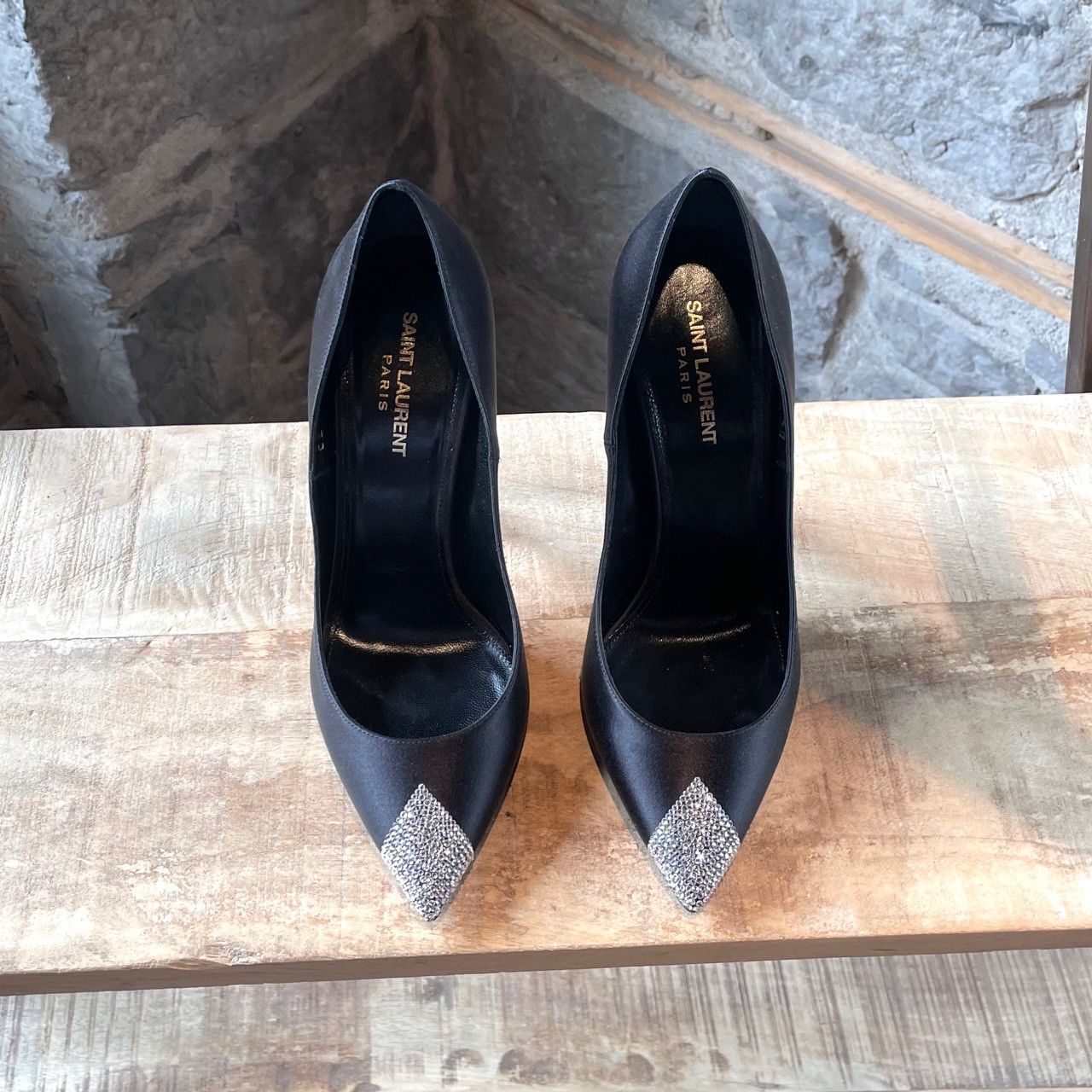 Saint Laurent Paris Saint Laurent Tower 110 Black Satin Crystal Pumps Size US 10 / IT 40 - 2 Thumbnail