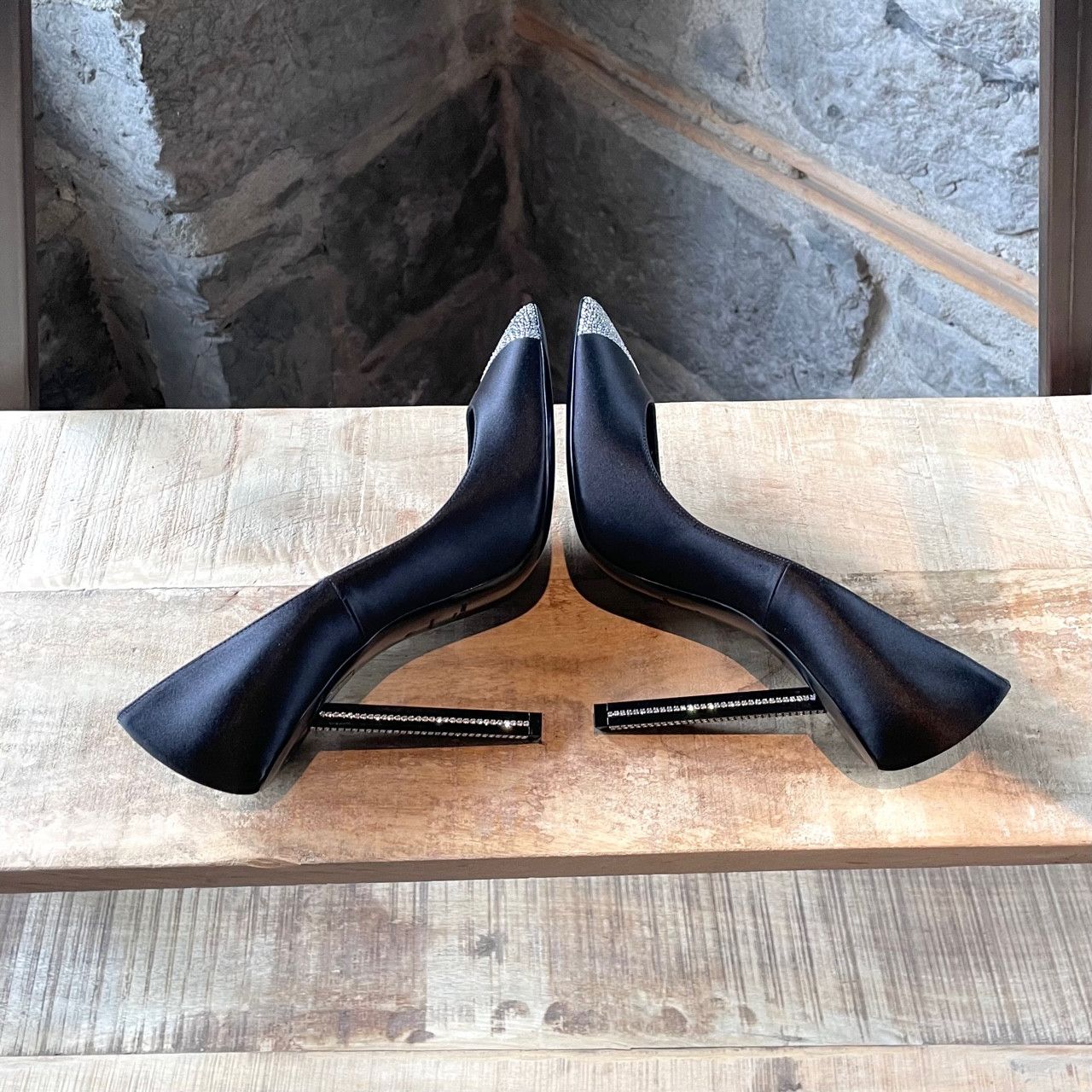 Saint Laurent Paris Saint Laurent Tower 110 Black Satin Crystal Pumps Size US 10 / IT 40 - 8 Thumbnail