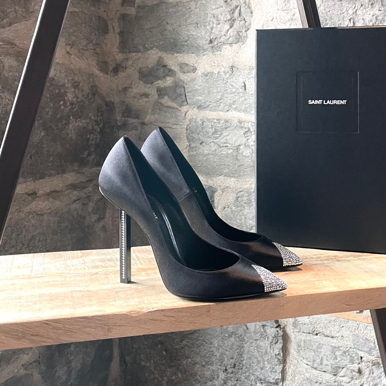 Saint Laurent Paris Saint Laurent Tower 110 Black Satin Crystal Pumps Size US 10 / IT 40 - 1 Thumbnail