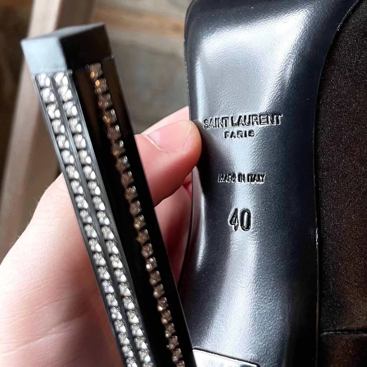 Saint Laurent Paris Saint Laurent Tower 110 Black Satin Crystal Pumps Size US 10 / IT 40 - 10 Thumbnail