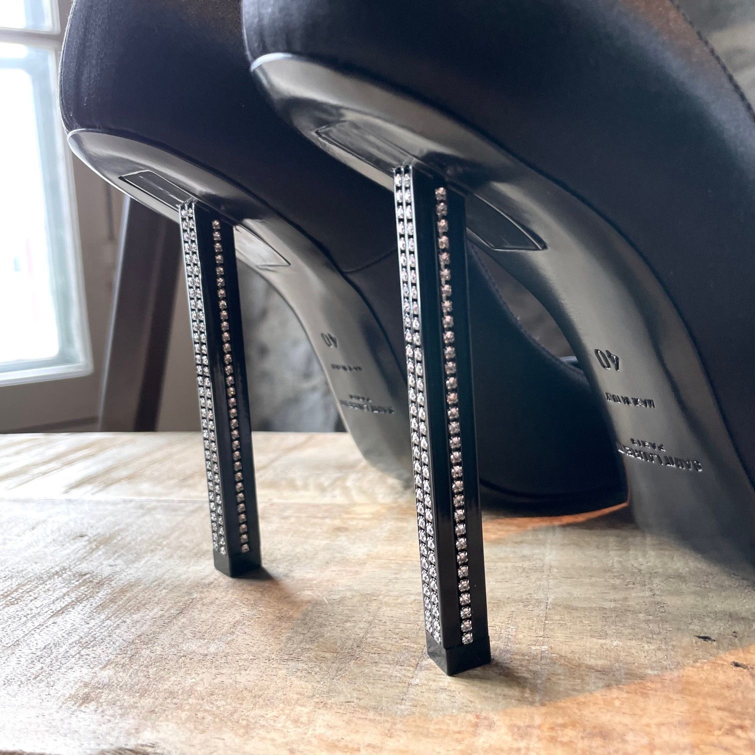 Saint Laurent Paris Saint Laurent Tower 110 Black Satin Crystal Pumps Size US 10 / IT 40 - 6 Thumbnail