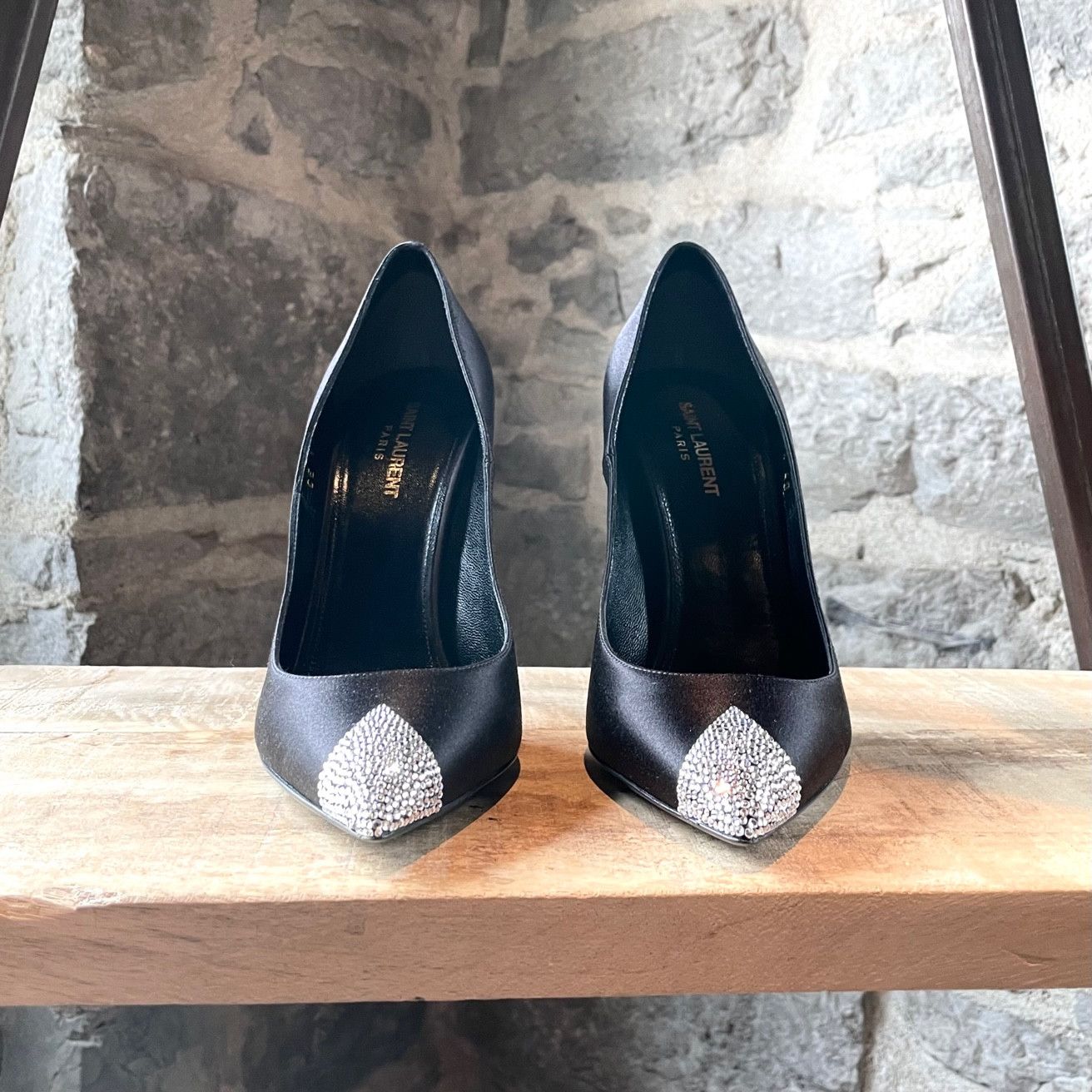 Saint Laurent Paris Saint Laurent Tower 110 Black Satin Crystal Pumps Size US 10 / IT 40 - 3 Thumbnail