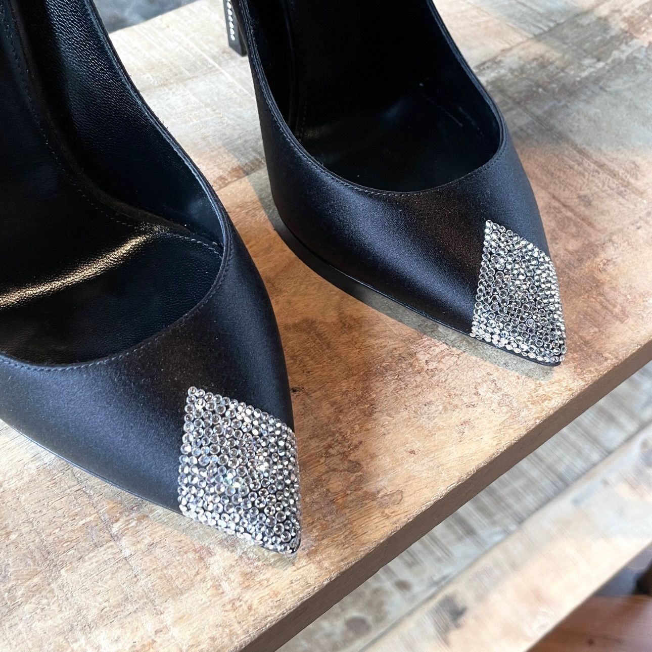 Saint Laurent Paris Saint Laurent Tower 110 Black Satin Crystal Pumps Size US 10 / IT 40 - 4 Thumbnail