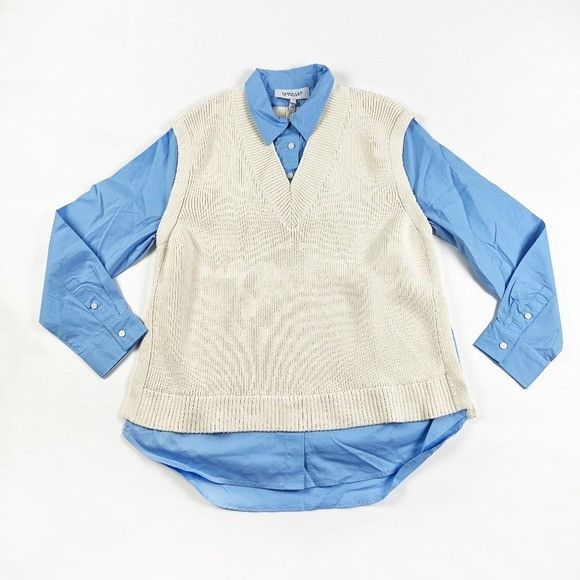 NEW Derek Lam 10 Crosby Paige Knit Vest & Shirt Top Overlay