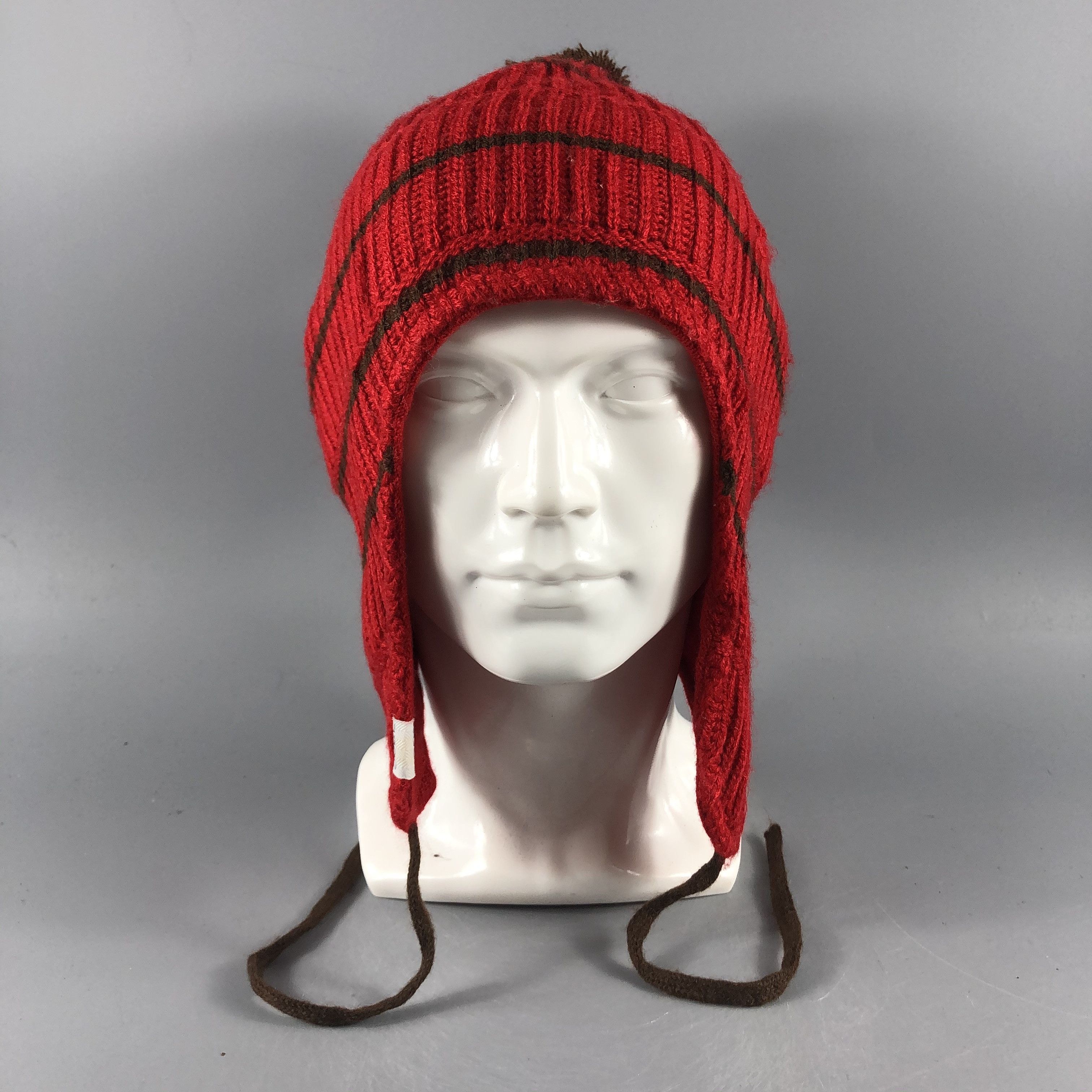 Japanese Brand × Vintage Japanese Brand Hats Earflap Beanie Stripe Snow Cap B1279 Size ONE SIZE - 1 Thumbnail