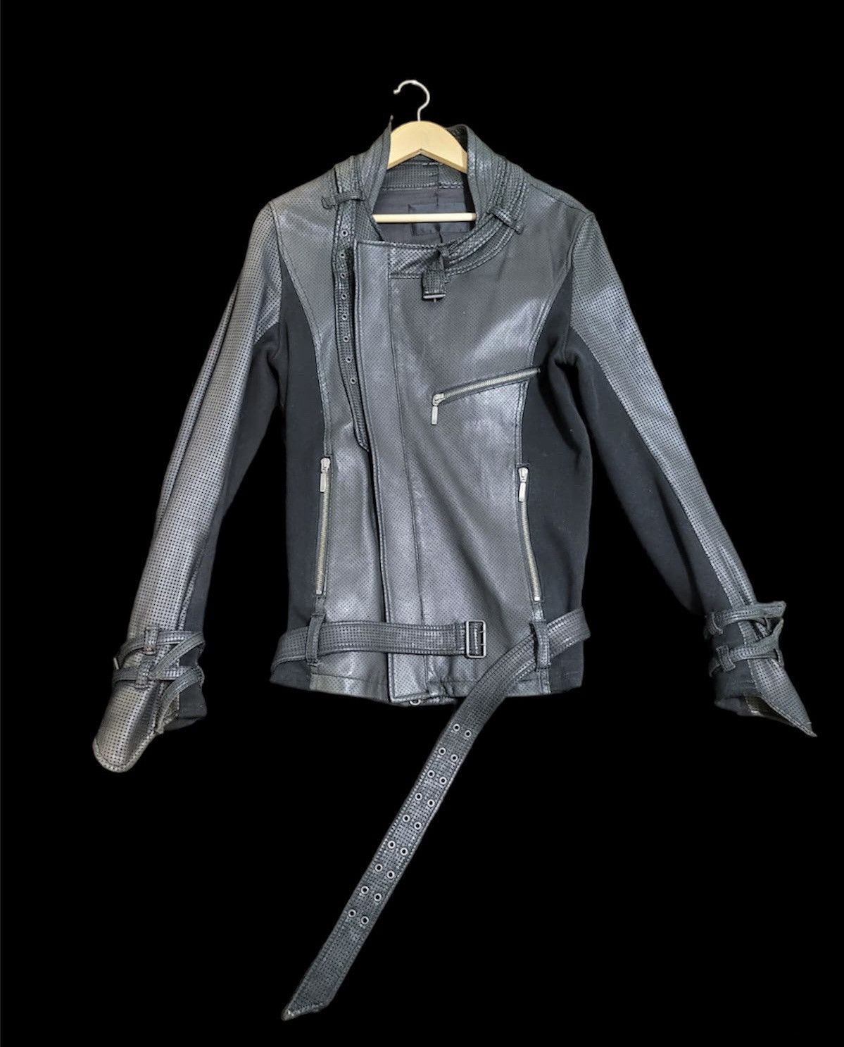 image of Yasuyuki Ishii Belted Leather Jacket in Black, Men's (Size Medium)