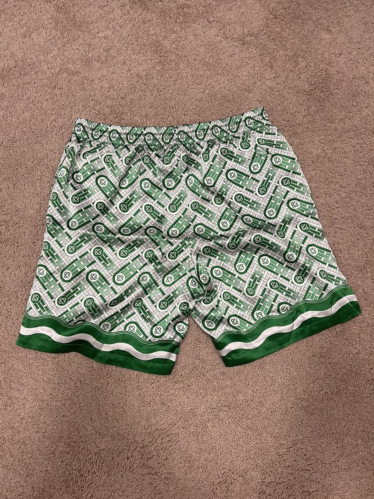 Casablanca Green Silk Monogram Shorts Size US 38 / EU 54 - 2 Thumbnail