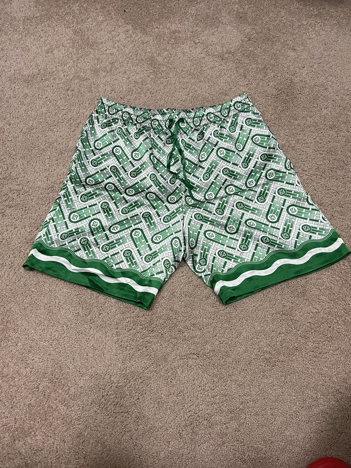 Casablanca Green Silk Monogram Shorts Size US 38 / EU 54 - 1 Thumbnail