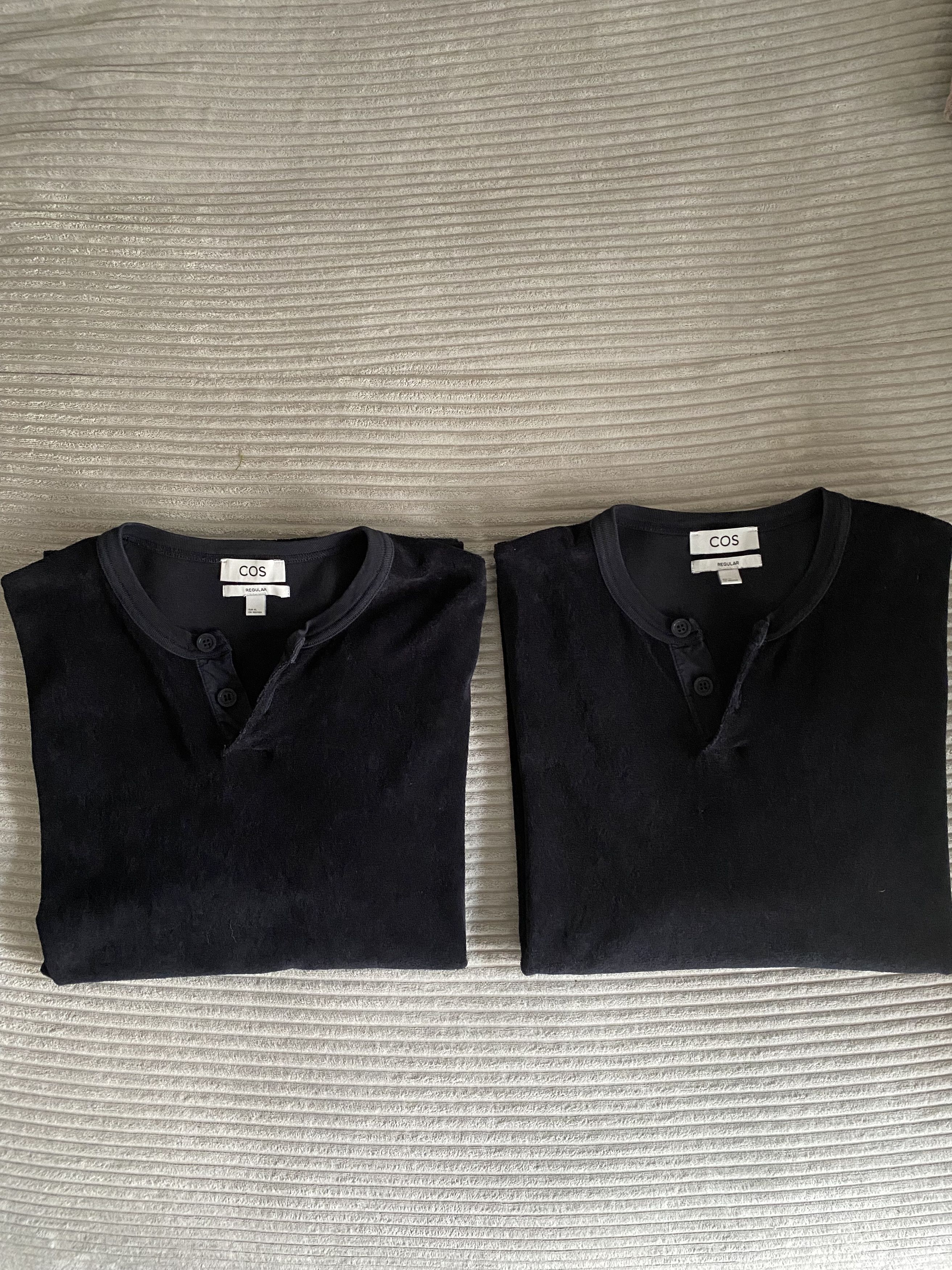 image of Set Of 2 X Henley Terry Cloth T-Shirt - Regular XL in Dark Navy, Men's