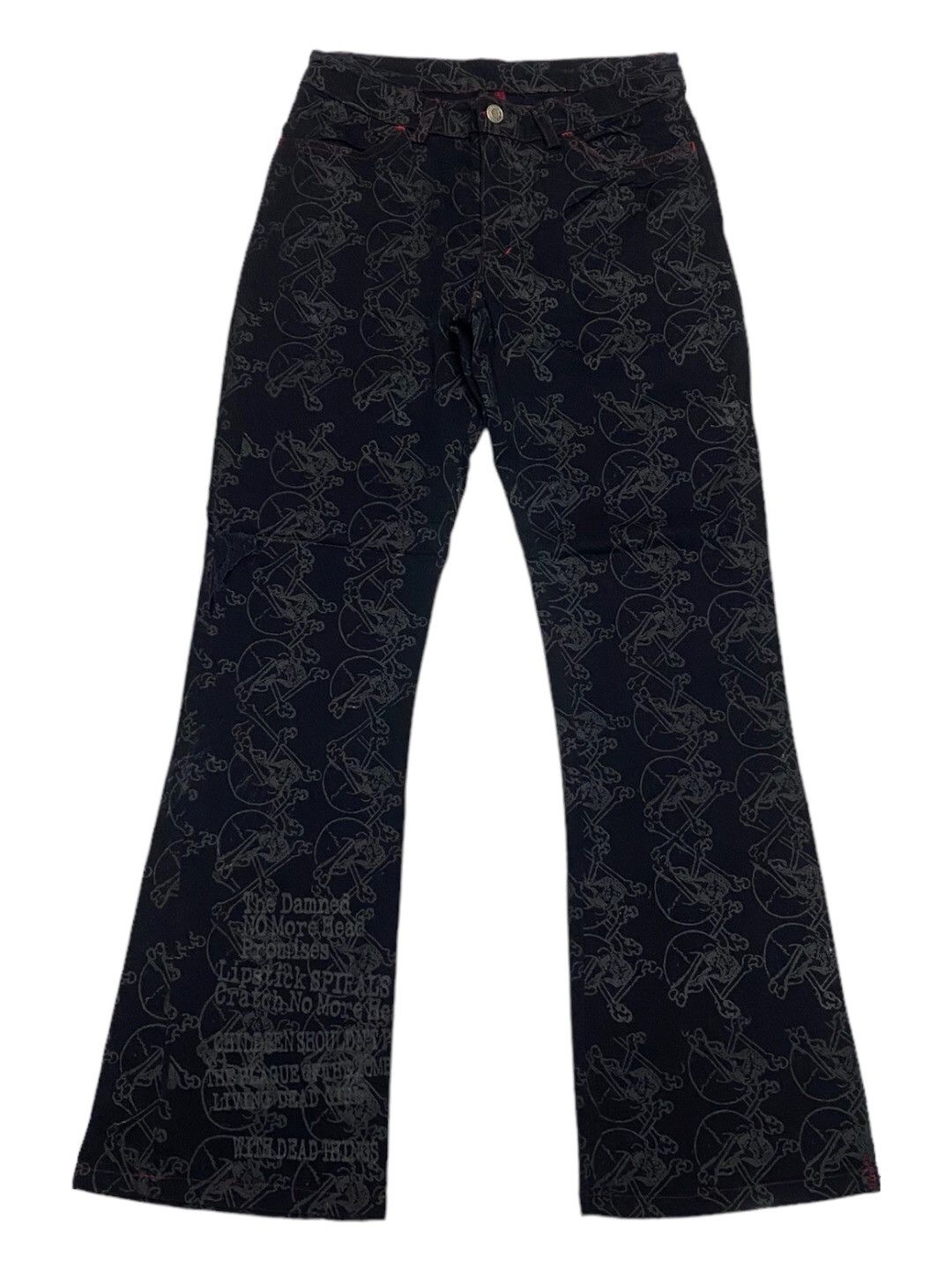 image of Archival Clothing x If Six Was Nine H.anarchyism Forever Anarchy Flare Skulls Embroidery Pant in Bl