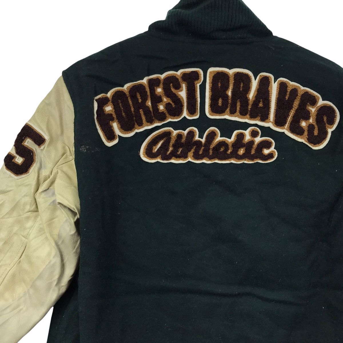 Vintage FOREST BRAVES ATHLETIC Oil Cake Leather Wool Varsity Jacket Size US L / EU 52-54 / 3 - 2 Thumbnail