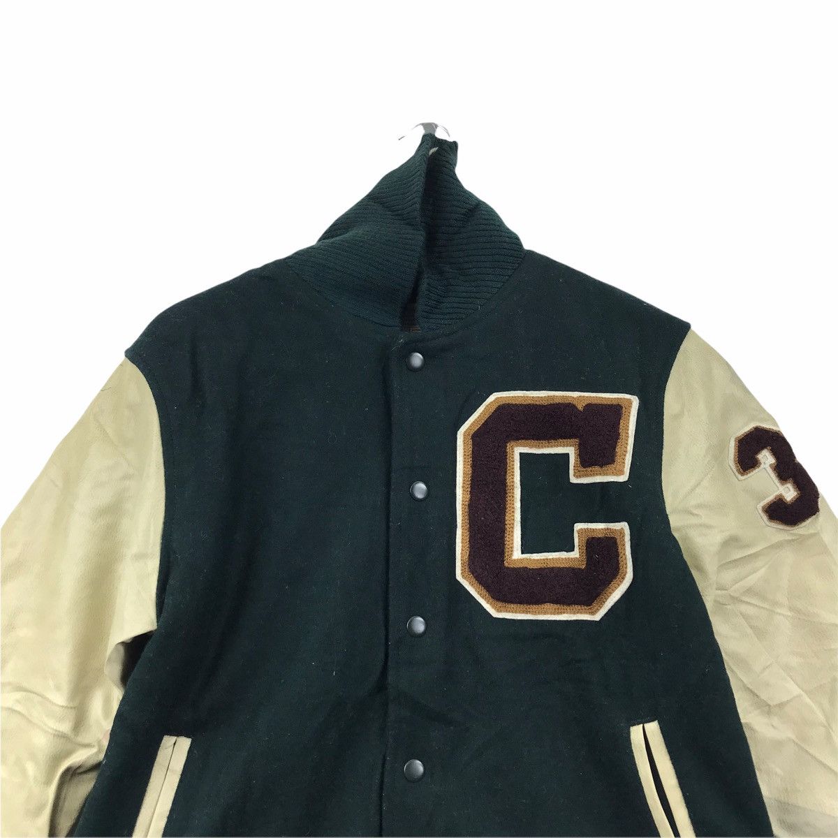 Vintage FOREST BRAVES ATHLETIC Oil Cake Leather Wool Varsity Jacket Size US L / EU 52-54 / 3 - 4 Thumbnail