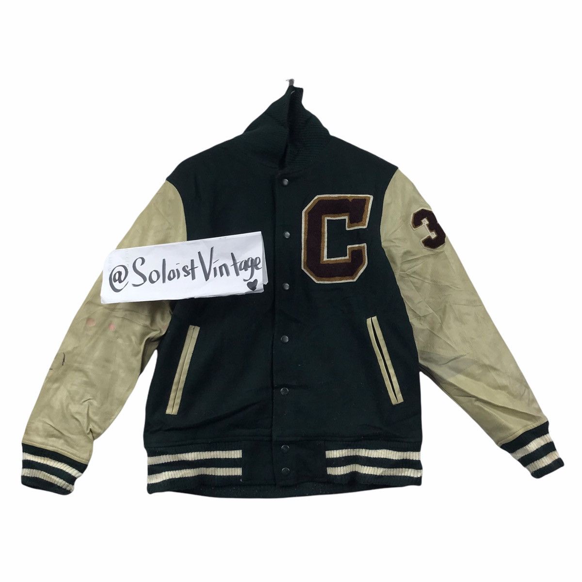 Vintage FOREST BRAVES ATHLETIC Oil Cake Leather Wool Varsity Jacket Size US L / EU 52-54 / 3 - 3 Thumbnail